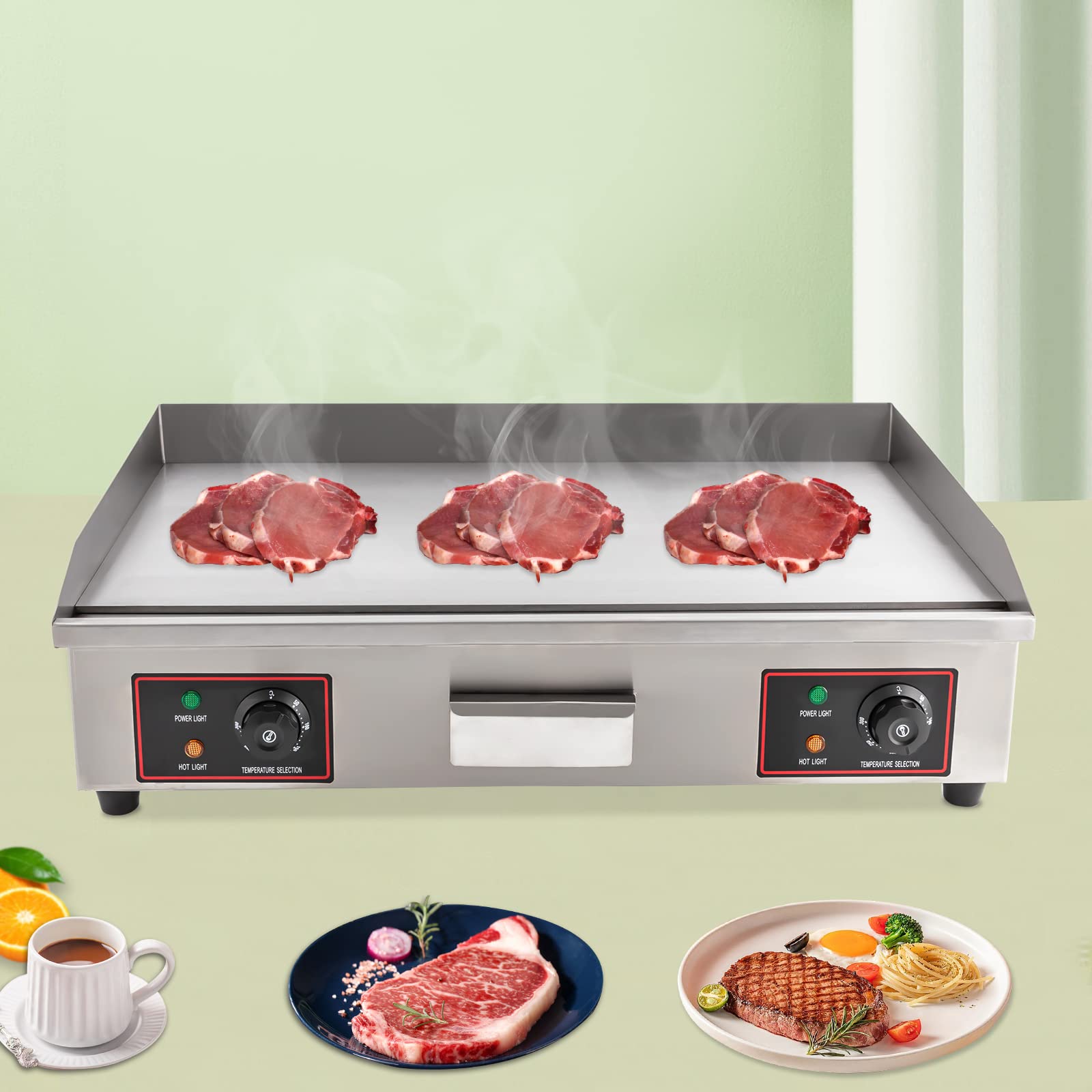Commercial 3000W Electric Griddle - 110V Stainless Steel Flat Top Grill with Adjustable Temperature Control (122-572°F) - Heavy Duty Countertop Griddle for Restaurant, Kitchen, Food Truck & Catering - Perfect for Pancakes, Burgers, Steaks & Large Batch Cooking