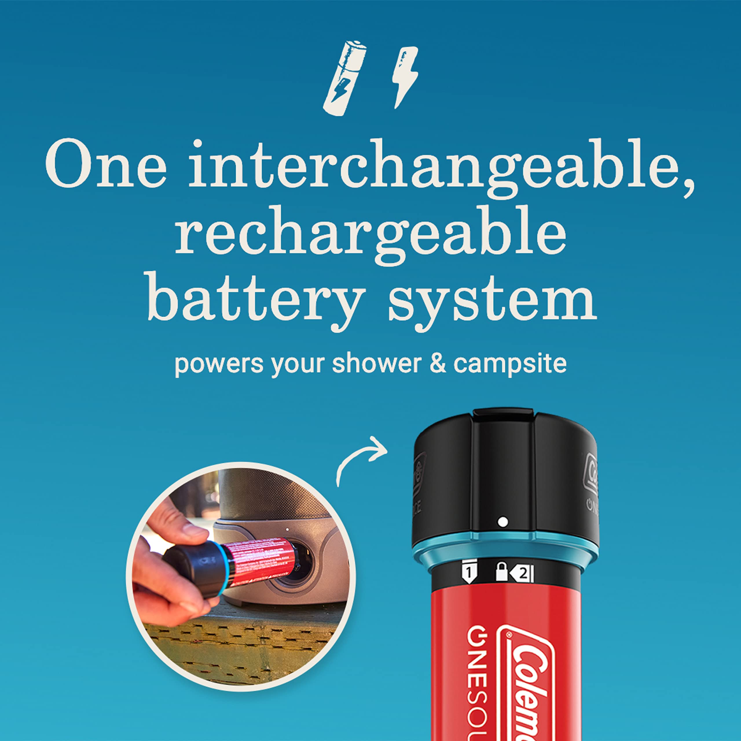 **Coleman OneSource Rechargeable Outdoor Camping Gear Set - Portable Camp Shower, Cordless Vacuum, Fan, Bluetooth Speaker & Air Pump with Included Battery - Perfect for Camping, Hiking & RV Trips**