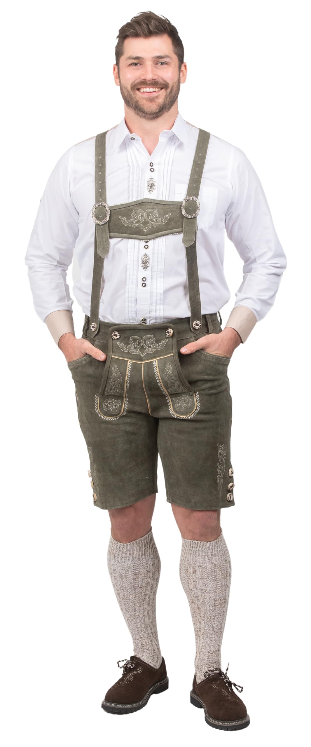 Authentic German Dirndl Trachten Haus 2-Piece Leather Lederhosen Shorts for Oktoberfest & Bavarian Festivals - Perfect for Beer Festivals, Cultural Events & Costume Parties