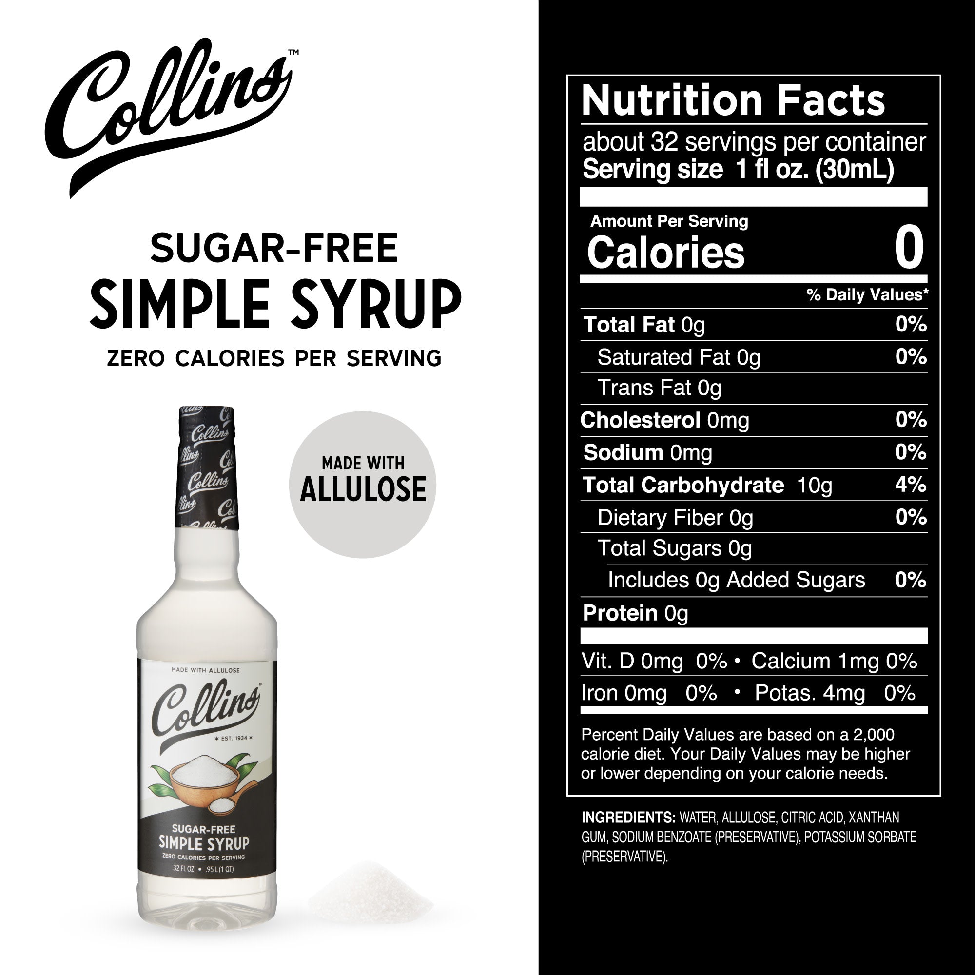 Sugar Free Simple Syrup 32 oz - Low Calorie Sweetener for Coffee, Tea, Cocktails & Baking - Keto & Diabetic Friendly Liquid Sweetener