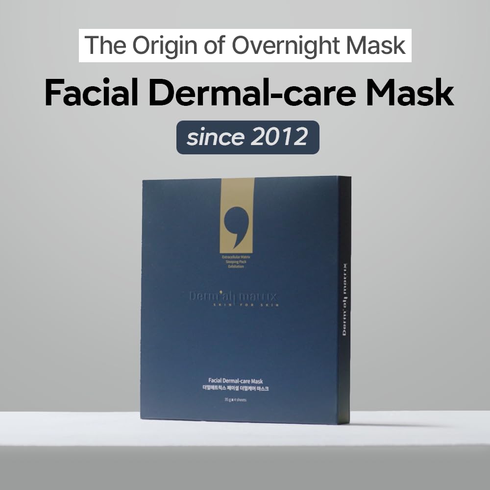 DERM·ALL MATRIX Overnight Collagen Sheet Mask - Hydrating & Lifting Facial Treatment for Wrinkles & Dry Skin (4 Sheets/1 Week) | Soothing, Exfoliating & Nourishing Dermal-Care | Perfect for Nighttime Skincare Routine & Weekly Self-Care Sessions