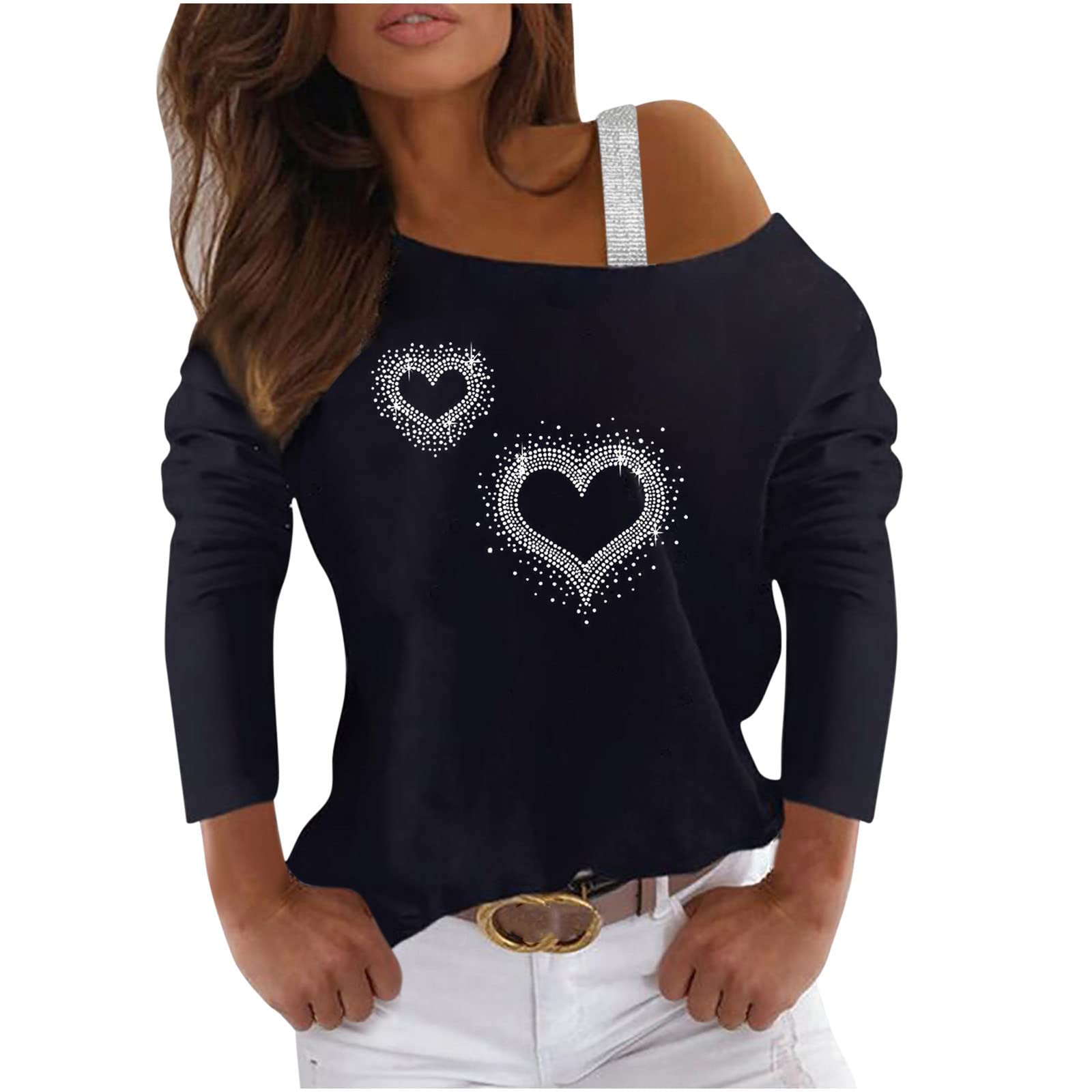 Women's Shiny Sequin Blouse - Off Shoulder Trendy Pullover Tunic Top with Long Sleeves & Diamond Details | Elegant Party Wear & Night Out Outfit
