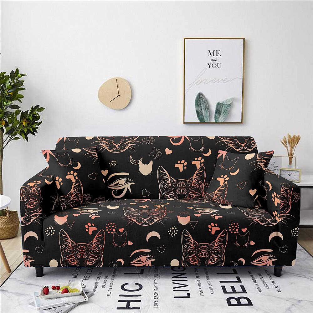 Super Stretch Sofa Slipcover - Washable Pet & Kid-Friendly Furniture Protector with Anti-Skid Animal Cat Print for 3-Cushion Couches | Perfect for Living Rooms, Pet Owners & Family Homes