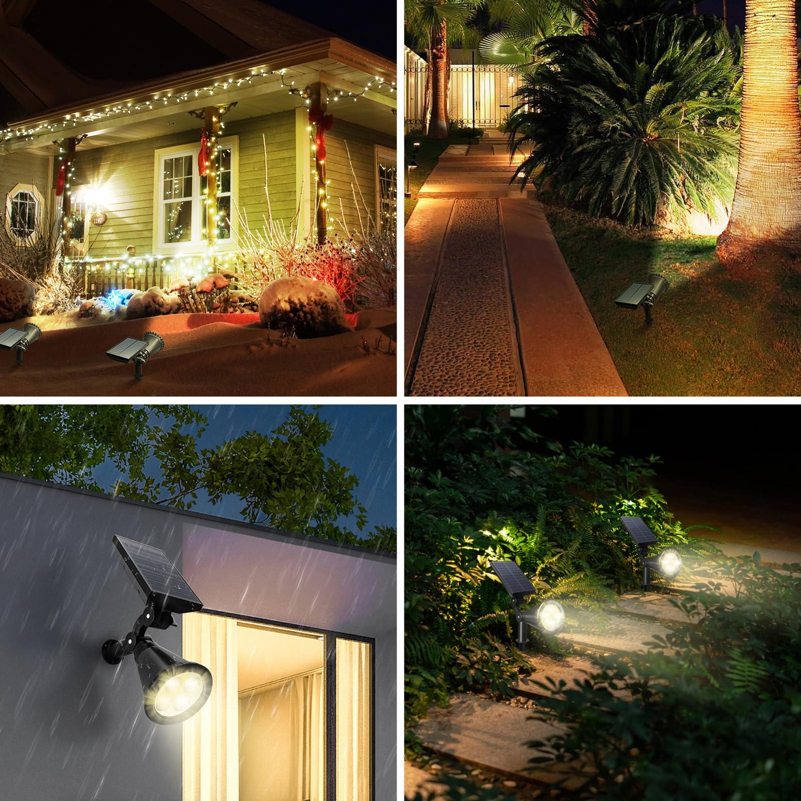 4 Pack Solar Spot Lights Outdoor Waterproof IP65 - 4 LEDs Auto On/Off Solar Yard Lights for Garden, Pathway, Tree & Christmas Decorations (Warm White) - Perfect for Landscape Lighting, Patio, Driveway & Holiday Displays