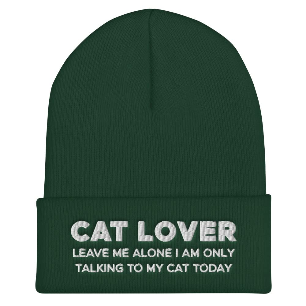 Embroidered Cuffed Beanie for Cat Lovers - 'Leave Me Alone I'm Only Talking to My Cat Today' Funny Cat Hat - Perfect Gift for Cat Owners & Casual Winter Wear
