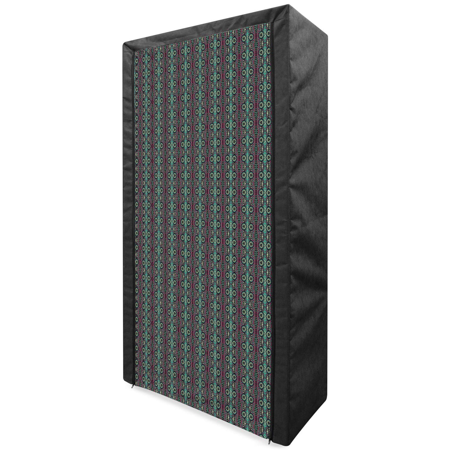 Ambesonne Vintage Portable Fabric Wardrobe - Victorian Style Clothing Organizer with Geometric Rhombus Design, 33.5 Inch Freestanding Closet with Shelves for Bedroom Storage, Sea Green Dried Rose Color | Perfect for Small Spaces, Dorm Rooms & Guest Bedrooms