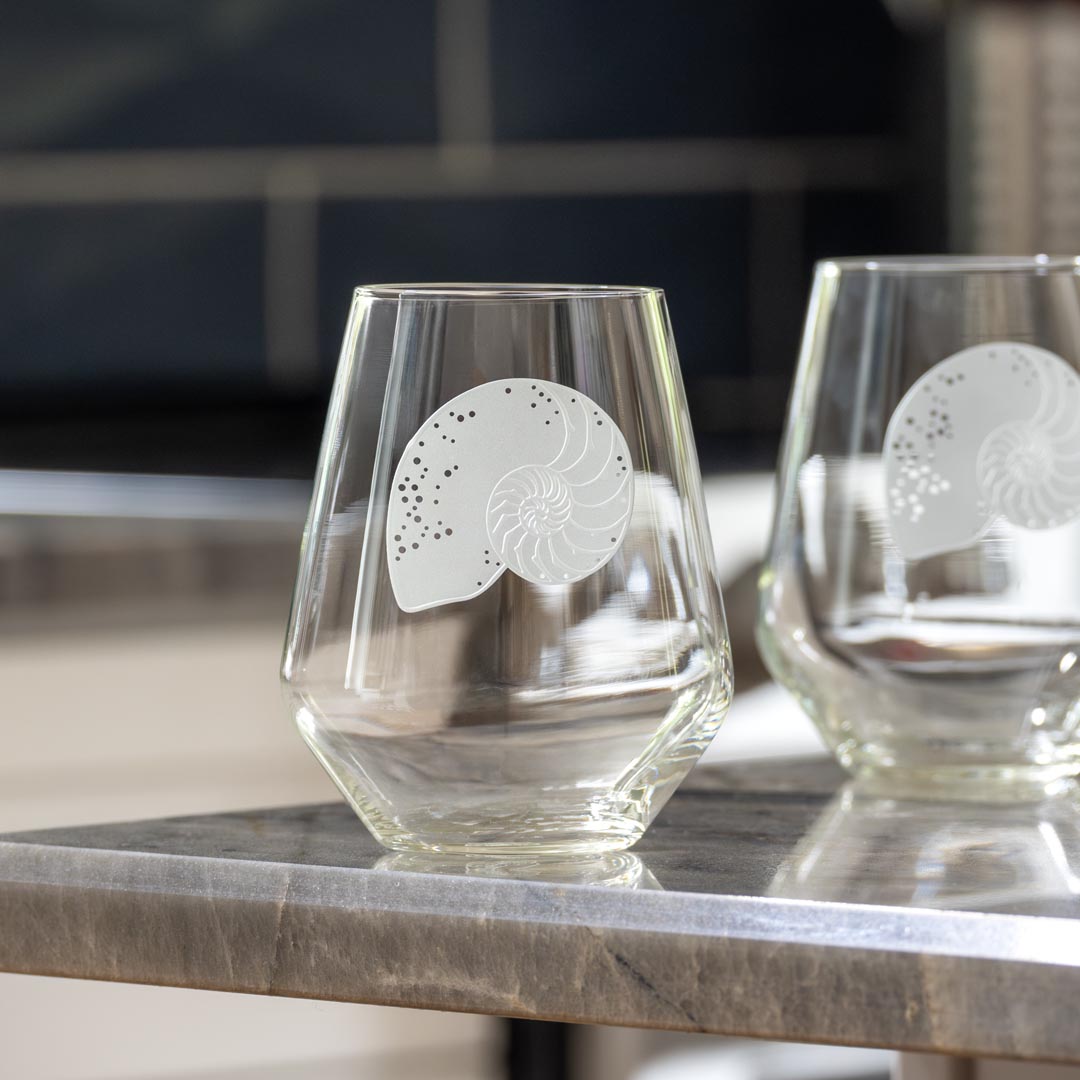 Nautilus 18oz Stemless Wine Tumbler Glass Set of 2 - Perfect for Red Wine, White Wine, Cocktails & Outdoor Parties