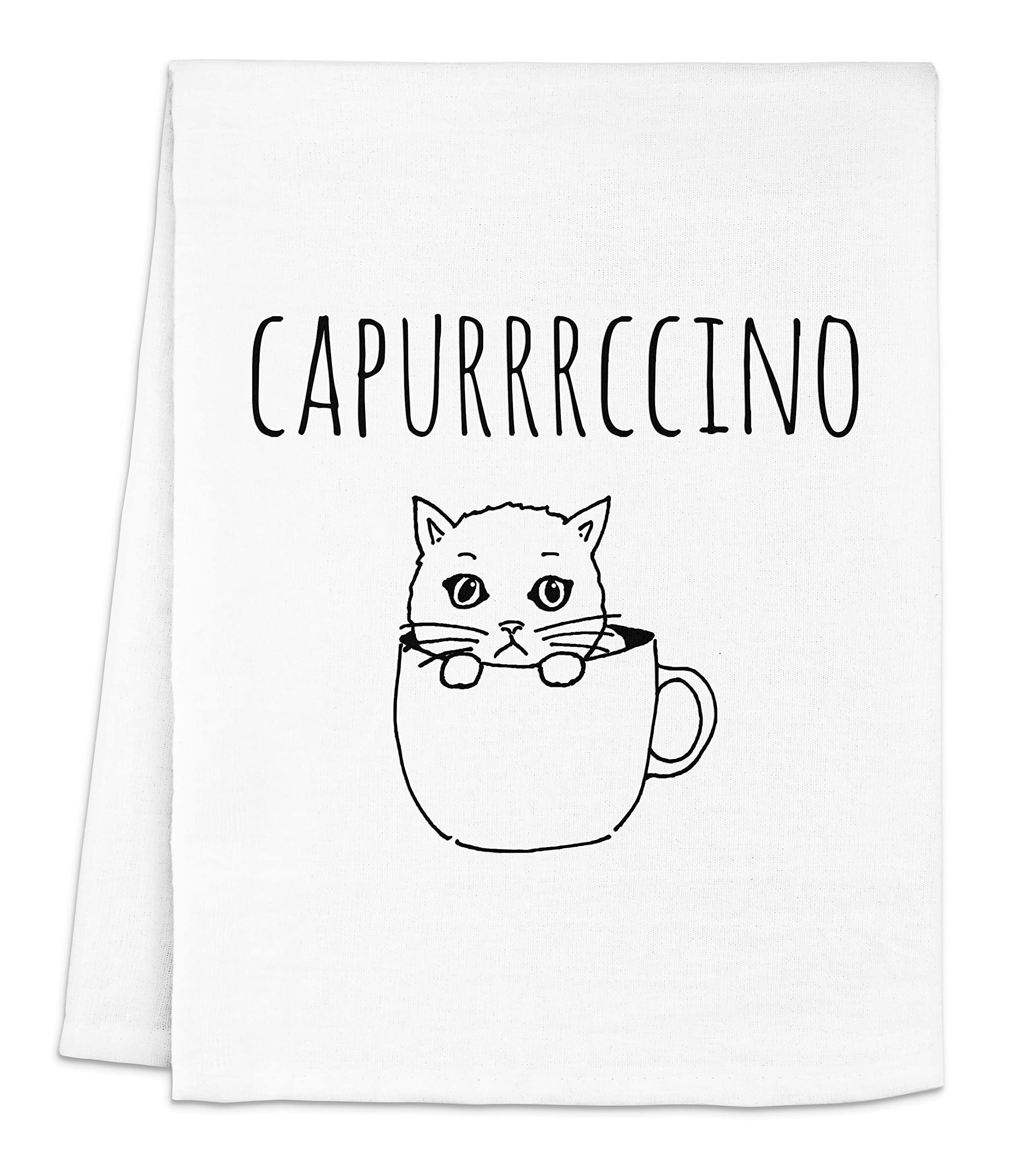 Funny Cat Coffee Dish Towel - 'Capurrrccino' Flour Sack Kitchen Towel | Absorbent Farmhouse Decor | Perfect Housewarming Gift (White/Gray) - Ideal for Kitchen, Coffee Bar & Gift Giving