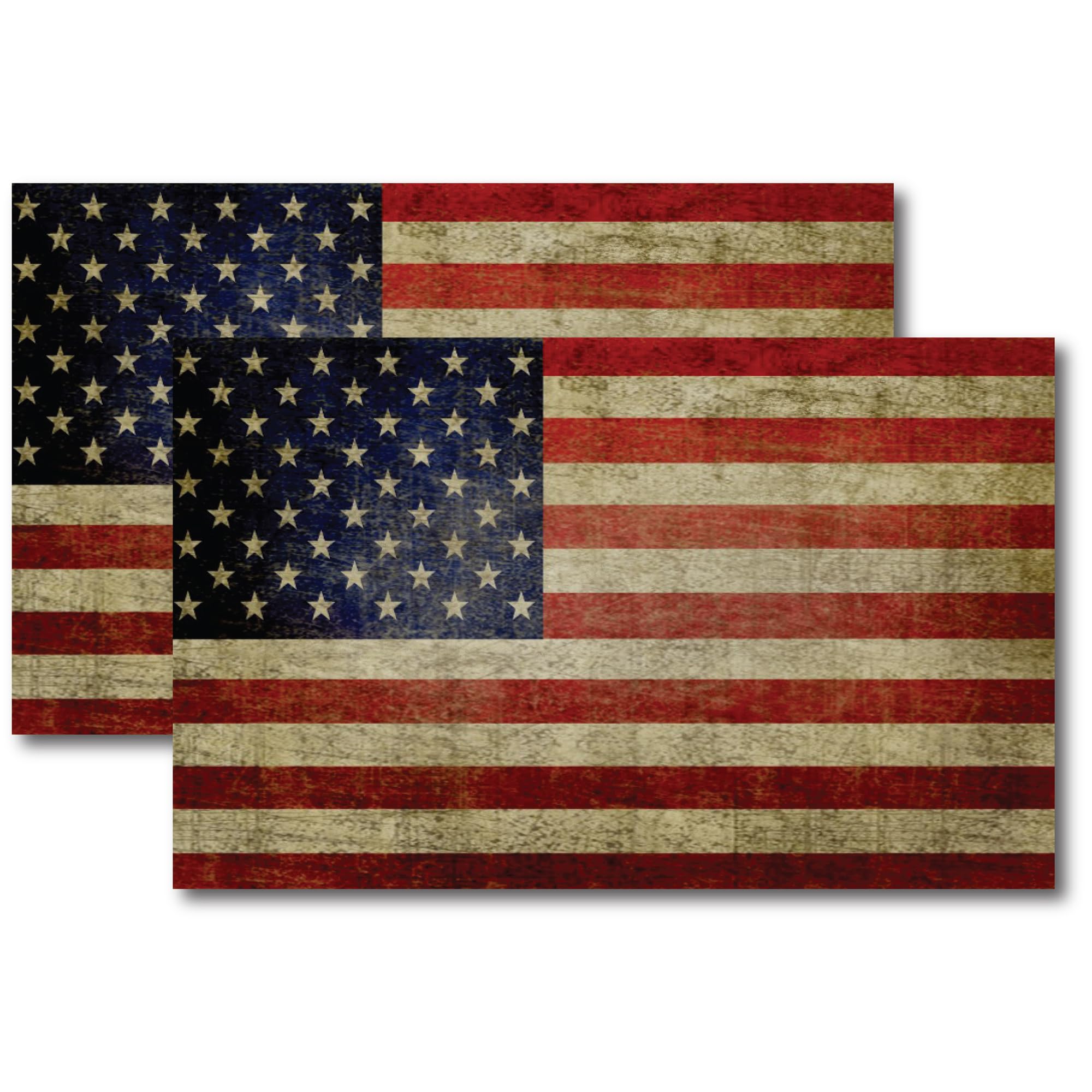 Weathered American Flag Car Magnet Decal - 5x8 Inches, 2 Pack - Red, White & Blue - Waterproof Heavy Duty Automotive Magnet for Car, Truck, SUV - Perfect for Patriotic Display on Vehicles & Metal Surfaces