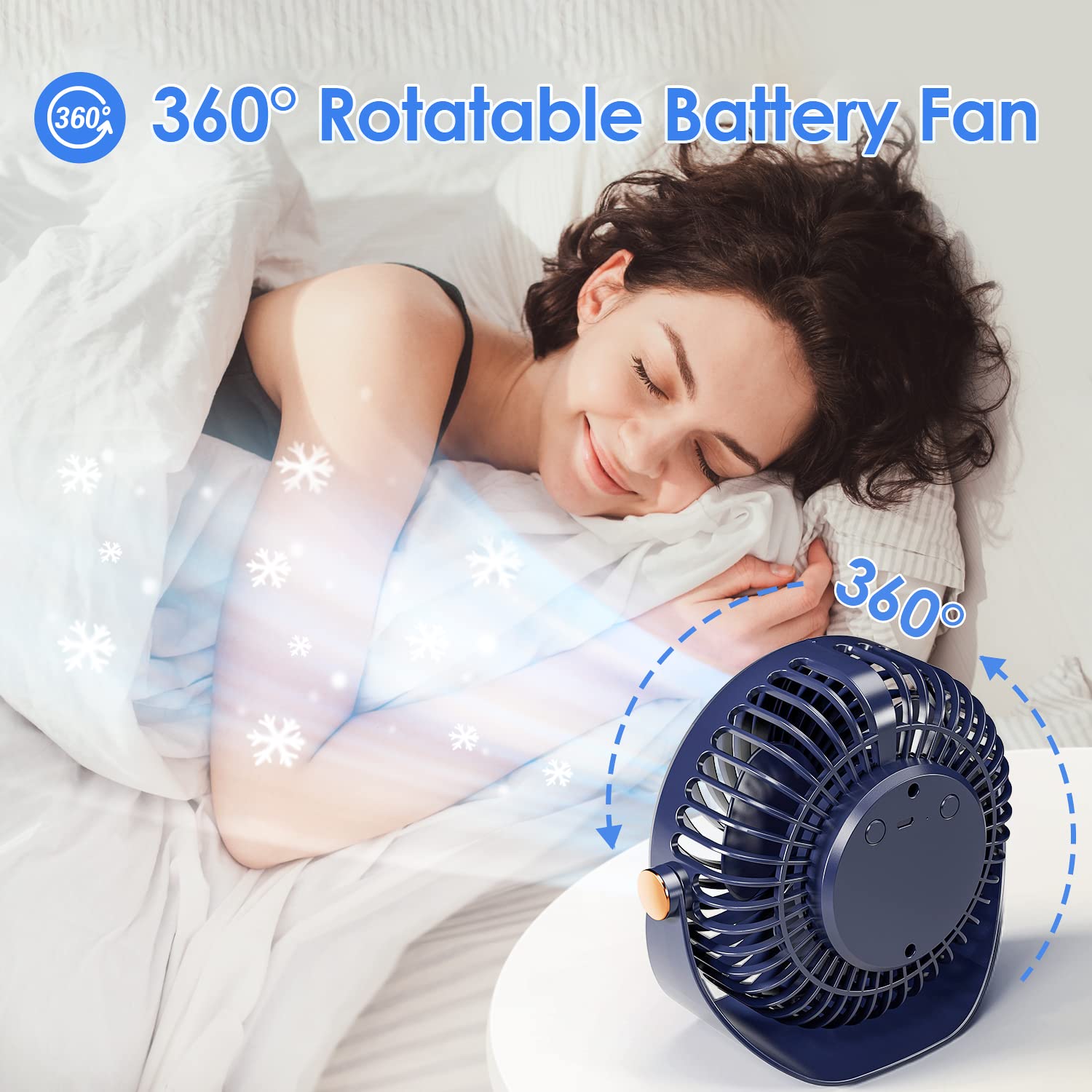 Silent USB Desk Fan - 5 Speed Adjustable Mini Portable Fan with 3600mAh Rechargeable Battery, 360° Rotation for Home Office Bedroom | Perfect for Work, Study & Sleep