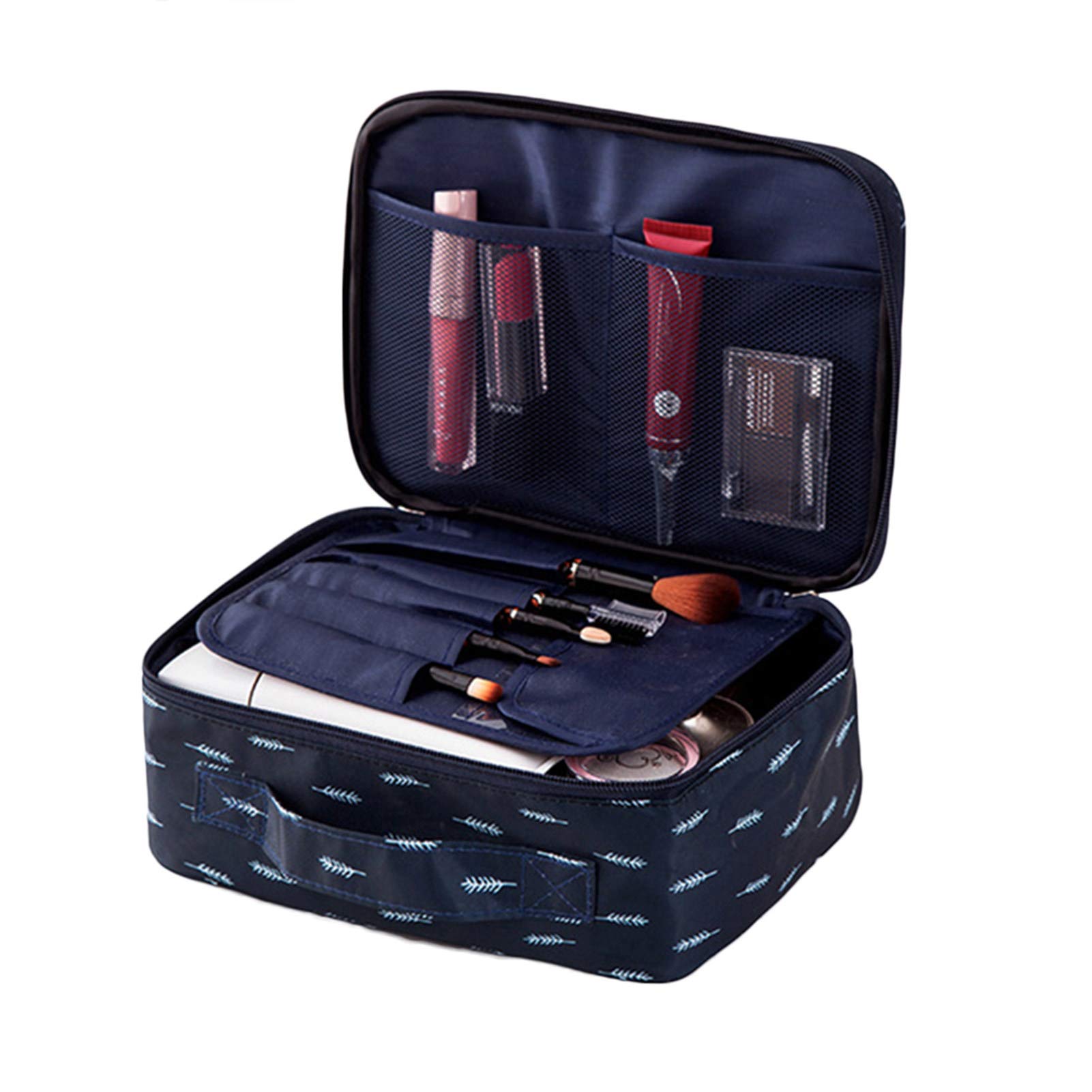Floral Print Travel Toiletry Bag for Women - Foldable Cosmetic & Makeup Organizer Pouch with Brush Holder - Perfect for Toiletries, Cosmetics, Brushes - Ideal for Travel, Gym, and Daily Use