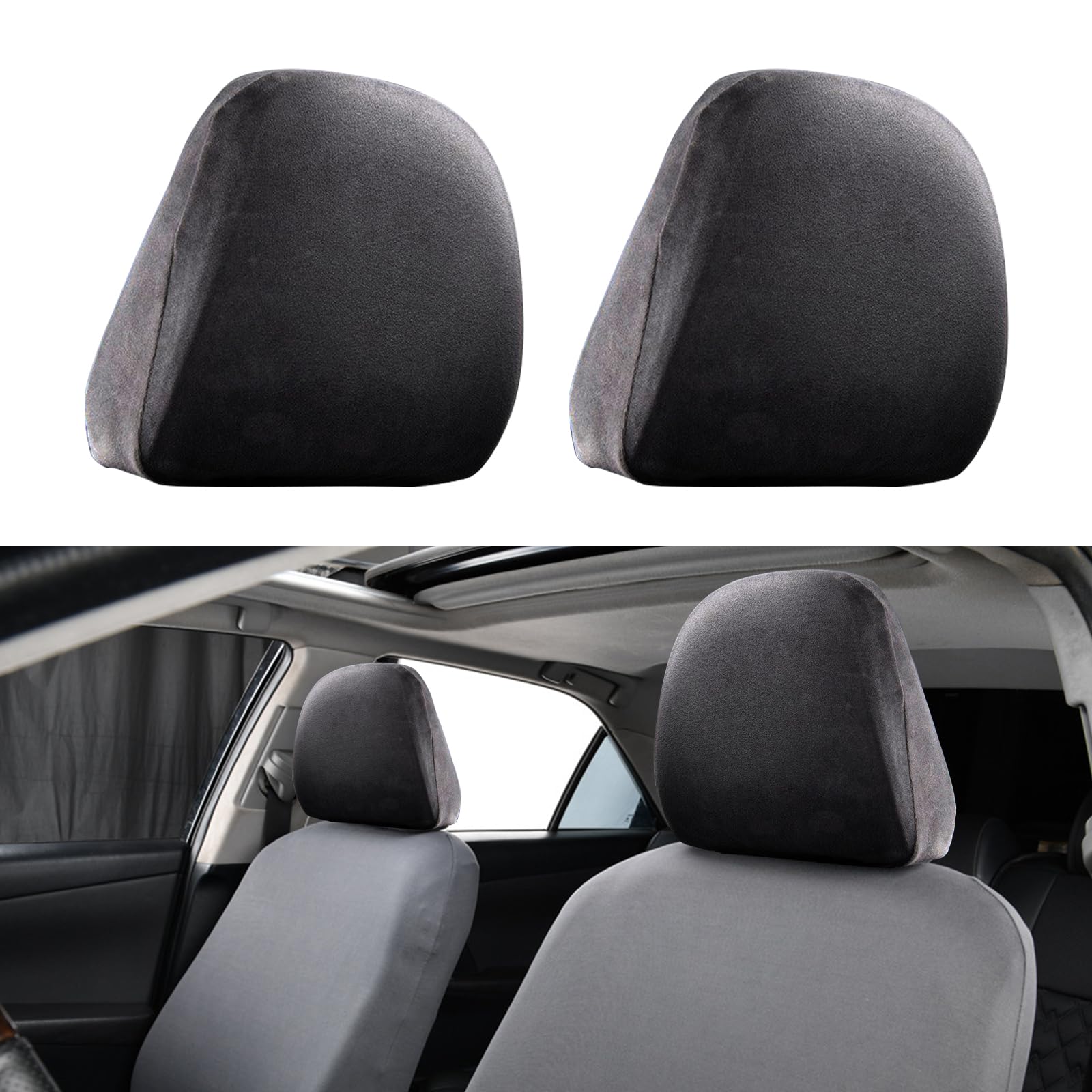 Gunhunt Pack-2 Premium Car Headrest Covers - Soft Dust-Proof Protector, Breathable Universal Replacement for Most Cars, Trucks & SUVs (Black Thick Model) | Perfect for Road Trips, Daily Commute & Interior Protection
