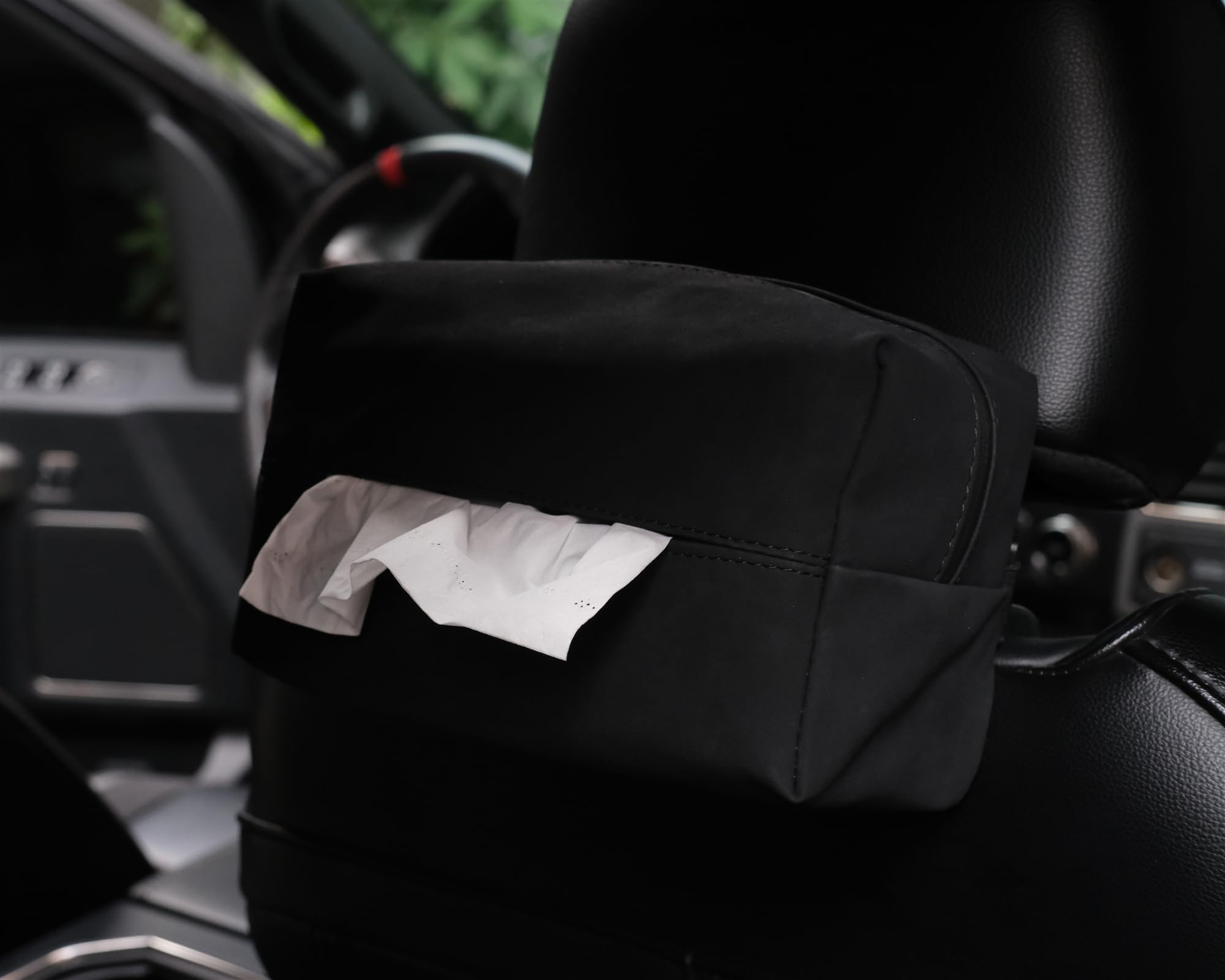 JEYODA Extra Large Suede Car Tissue Holder - 120 Standard Tissue Box Cover for Vehicle Seat, Napkin Organizer (Black) | Perfect for Cars, SUVs, Trucks & Road Trips