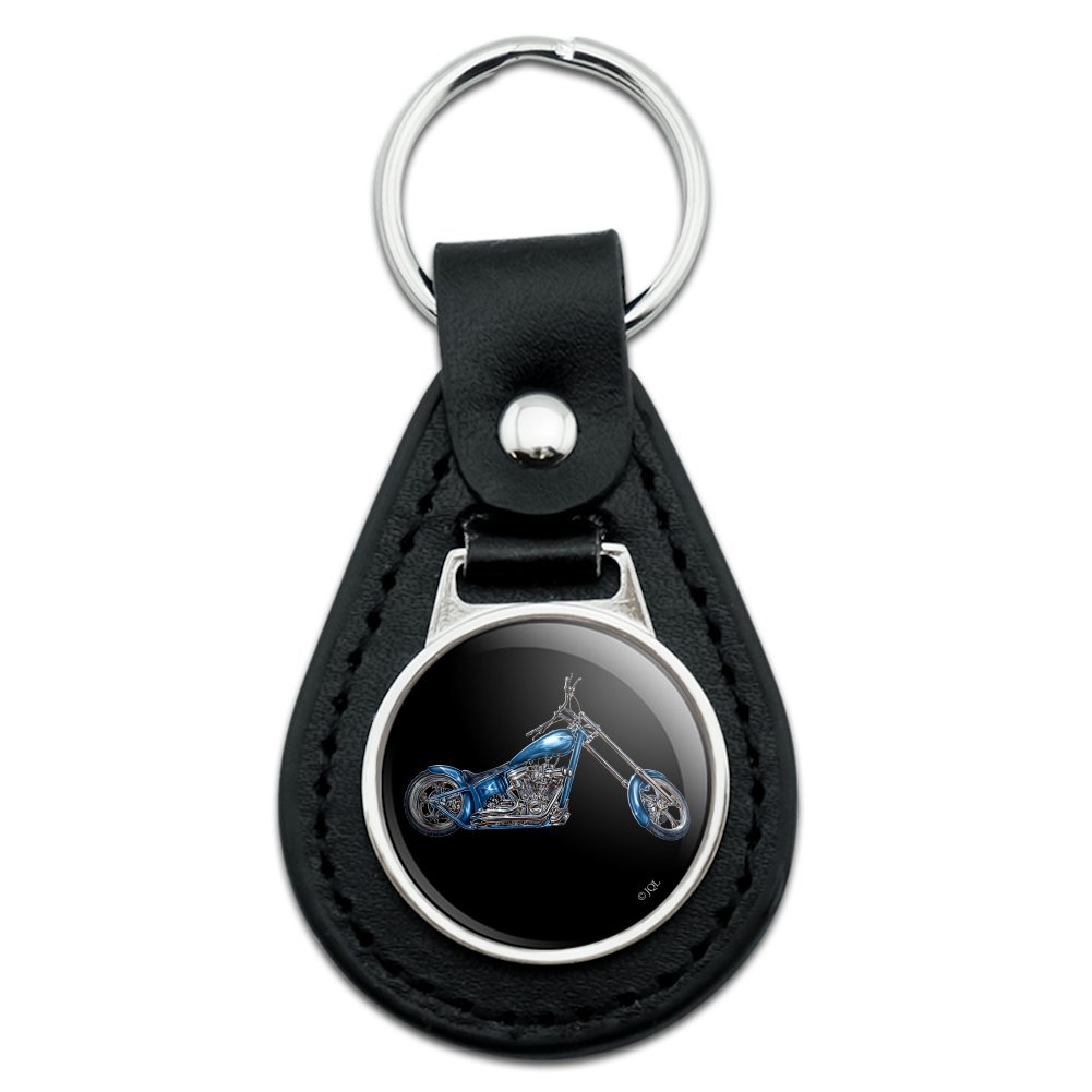 Black Leather Chopper Motorcycle Keychain with Blue Eagle Design - Durable Biker Accessories for Harley Davidson & Cruiser Riders - Perfect Gift for Motorcycle Enthusiasts