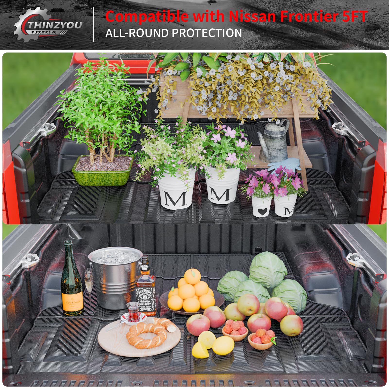 2022-2024 Nissan Frontier 5FT Short Bed Mat - Heavy Duty TPE All Weather Truck Bed Liner | Durable, Non-Slip Protection for Hauling & Off-Road Use | Fits 2023 Frontier Accessories (5FT Short Bed)