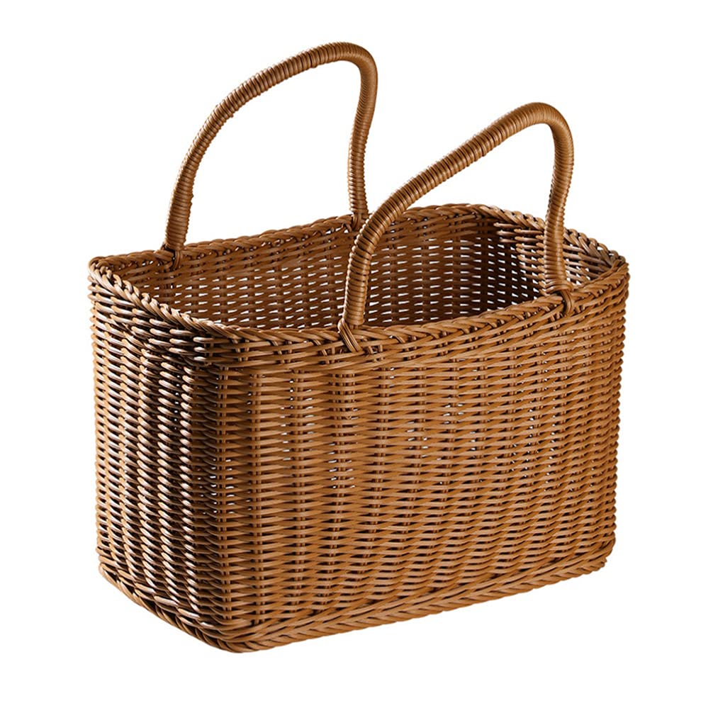 Stylish Woven Plastic Storage Baskets with Handles - Multipurpose Organizer for Groceries, Fruits, Vegetables & Toys - Perfect for Kitchen, Bathroom & Home Organization