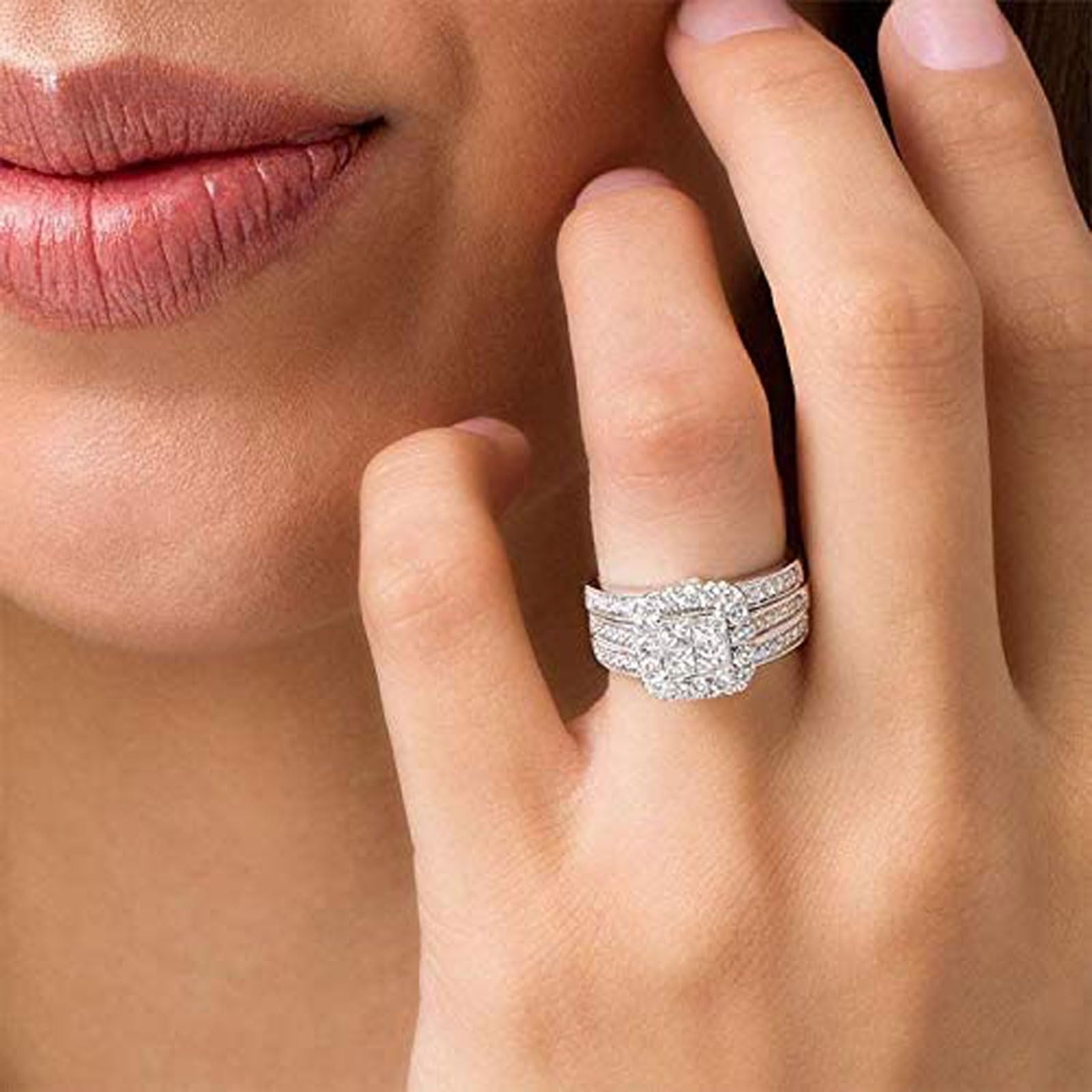 SHELOVES 925 Sterling Silver Bridal Ring Set for Women - Princess Cut Cubic Zirconia Engagement & Wedding Ring Set, Fake Diamond Rings Size J 1/2 to T 1/2 - Perfect for Proposals, Anniversaries & Bridal Jewelry Gifts