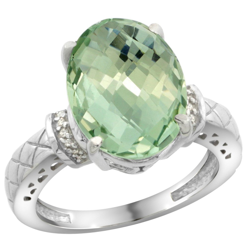 14x10mm Oval Natural Peridot Diamond Sterling Silver Ring - Sizes 5-10 - Perfect for Engagement, Anniversary & Everyday Elegant Jewelry