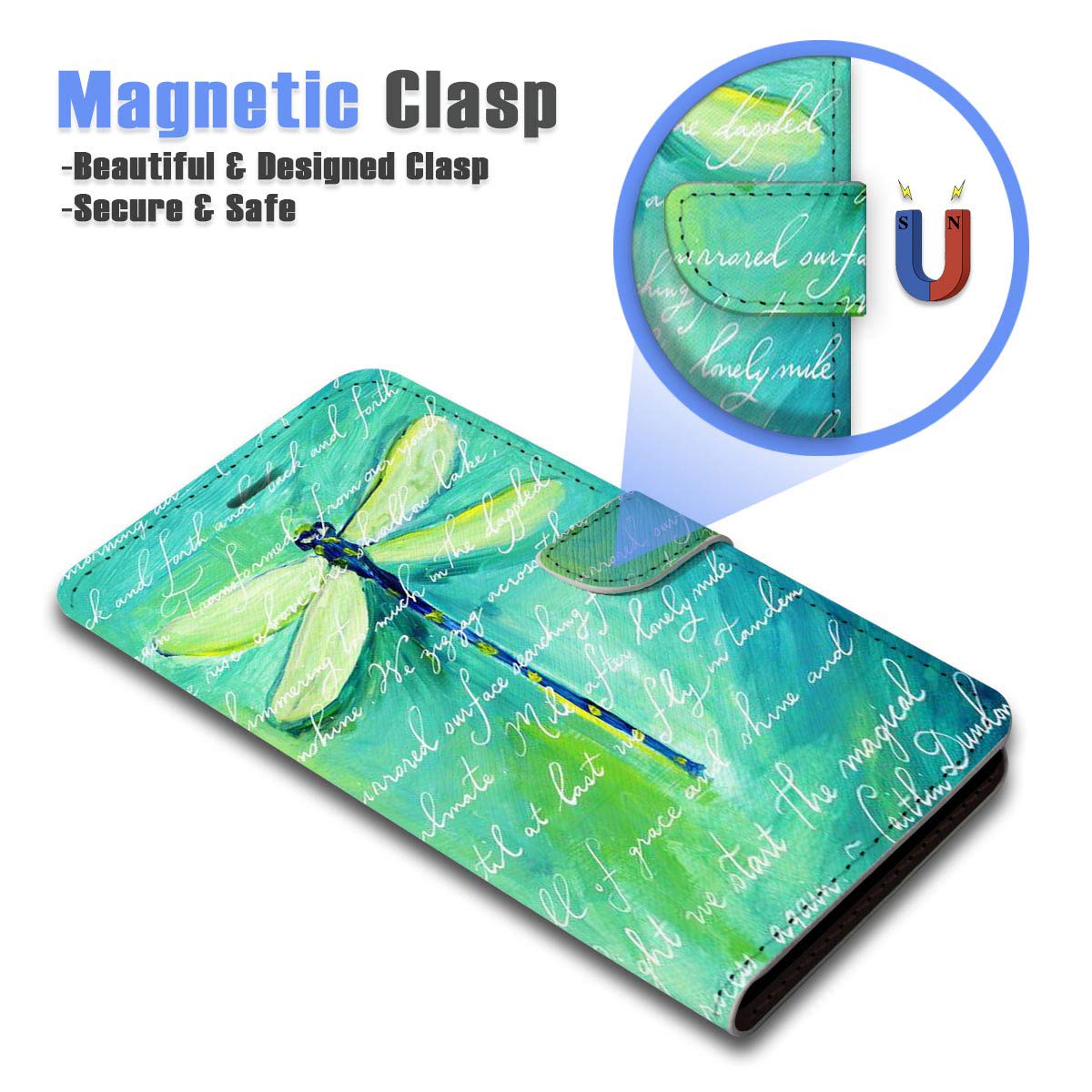Premium Fancy Art Wallet Flip Phone Case Cover for iPhone 11 Pro Max - Green Dragonfly Design (Model A23001) | Slim Protective Case with Card Slots for Everyday Use & Travel