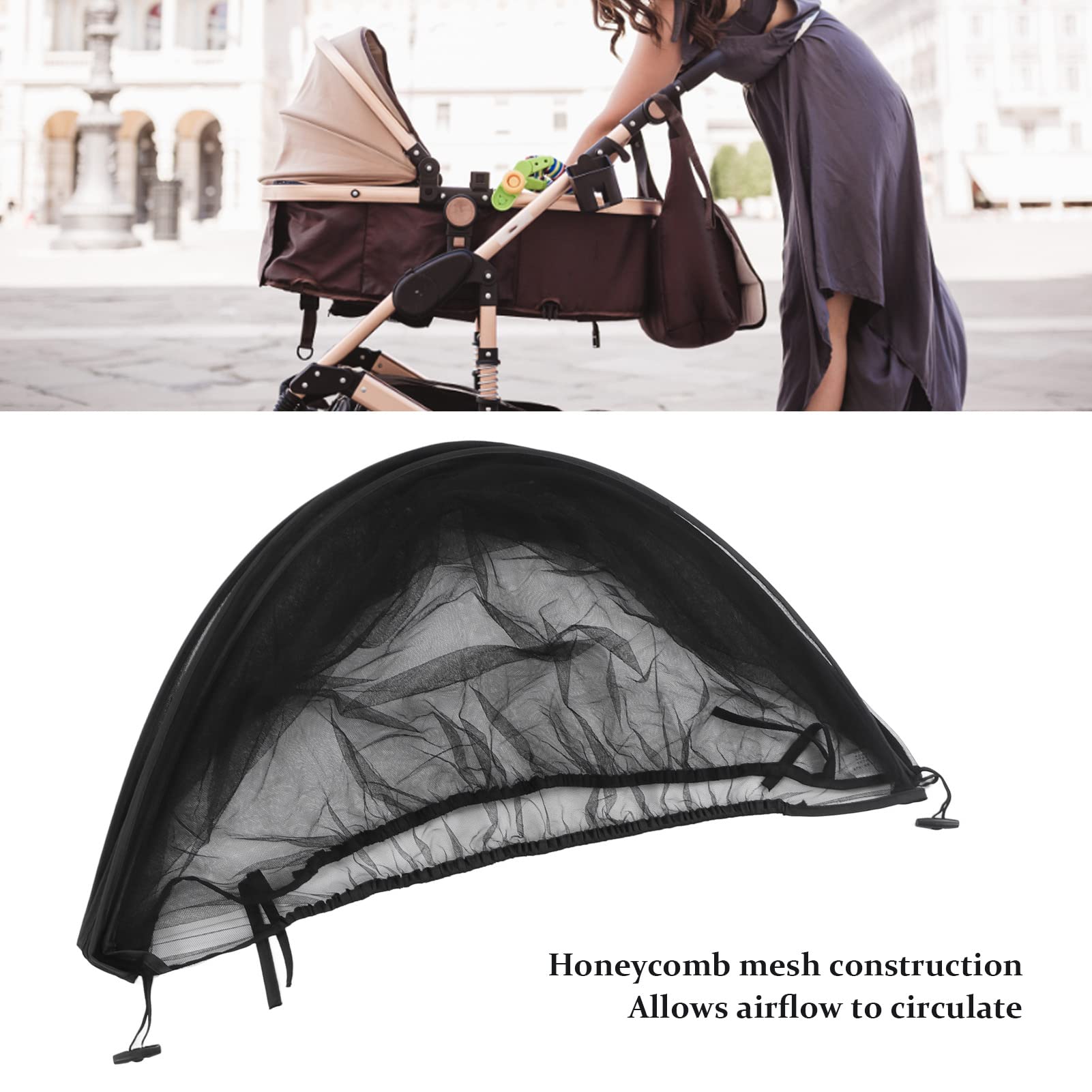 Universal Baby Sunshade Net - Breathable Zippered Stroller & Car Seat Mesh Cover (Black with Black Cover) | UV Protection for Outdoor Walks, Park Visits & Travel