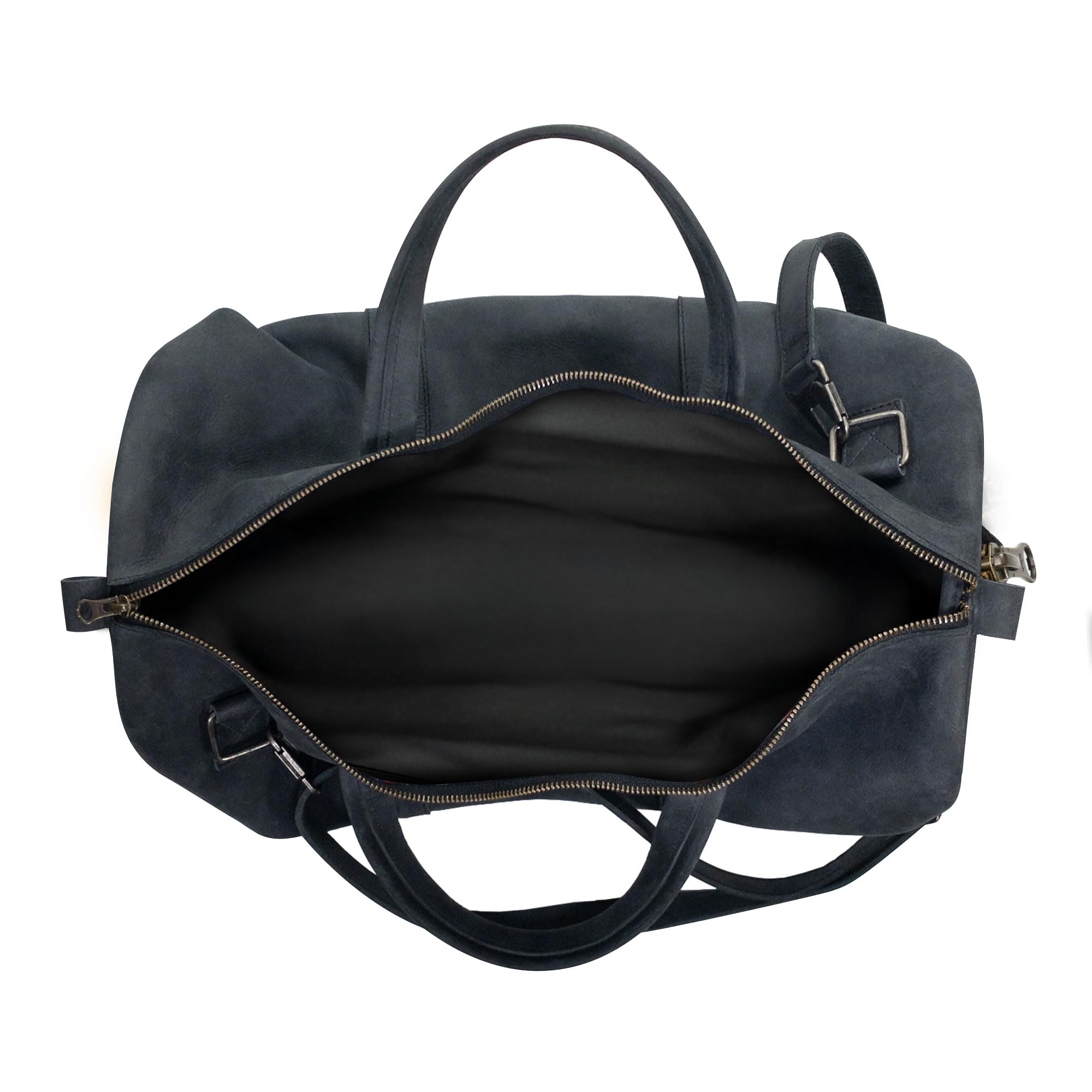 Premium Full Grain Leather Luggage Duffle Bag with Detachable Shoulder Strap - Handmade Travel & Messenger Bag with Inner Keyring Holder (Charcoal Black) - Perfect for Business Trips, Gym & Weekend Getaways