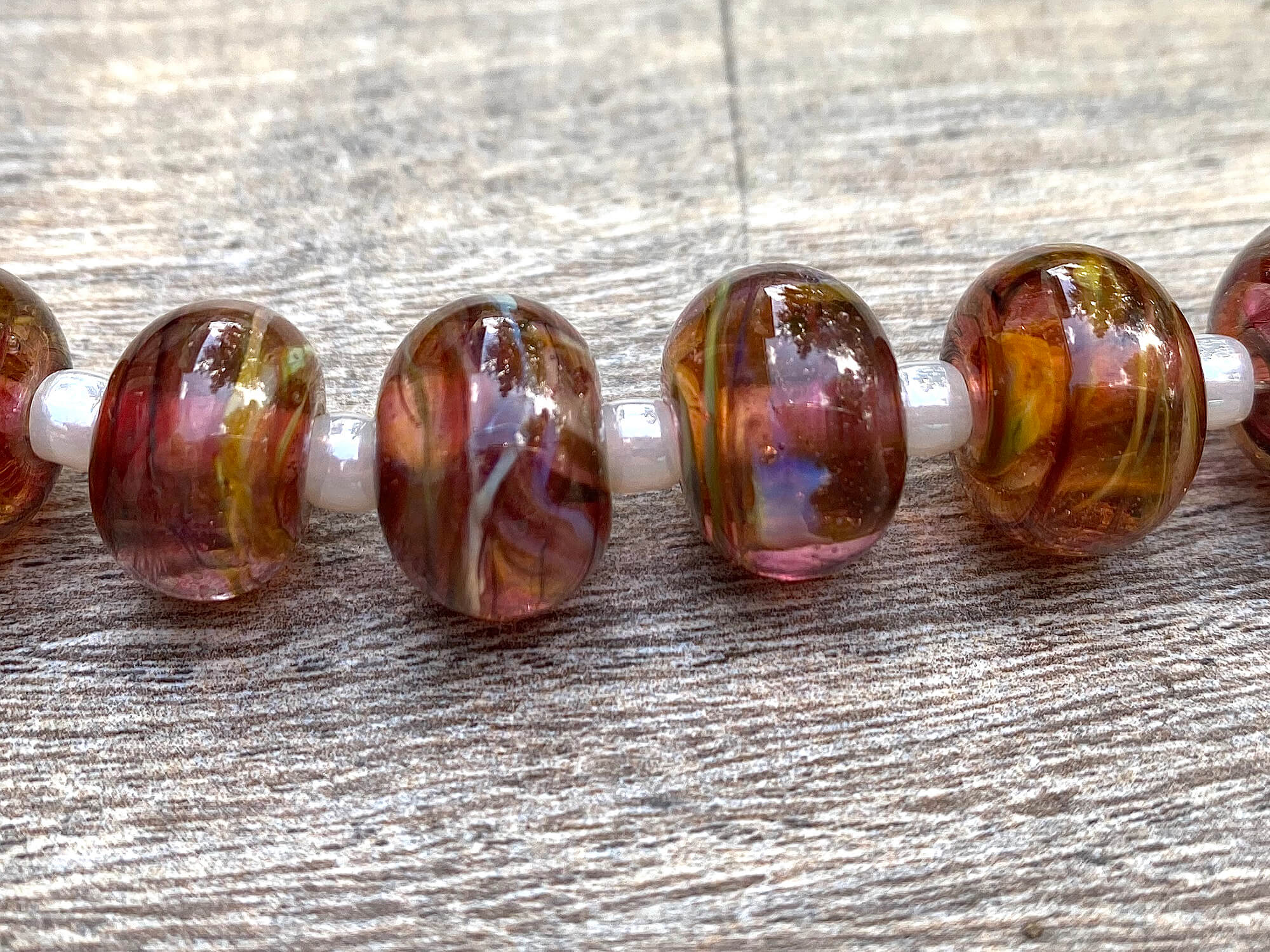 16pcs Ruby Brown Swirls Lampwork Glass Beads for Jewelry Making - DIY Bracelets, Necklaces, Earrings & Home Decor Crafts