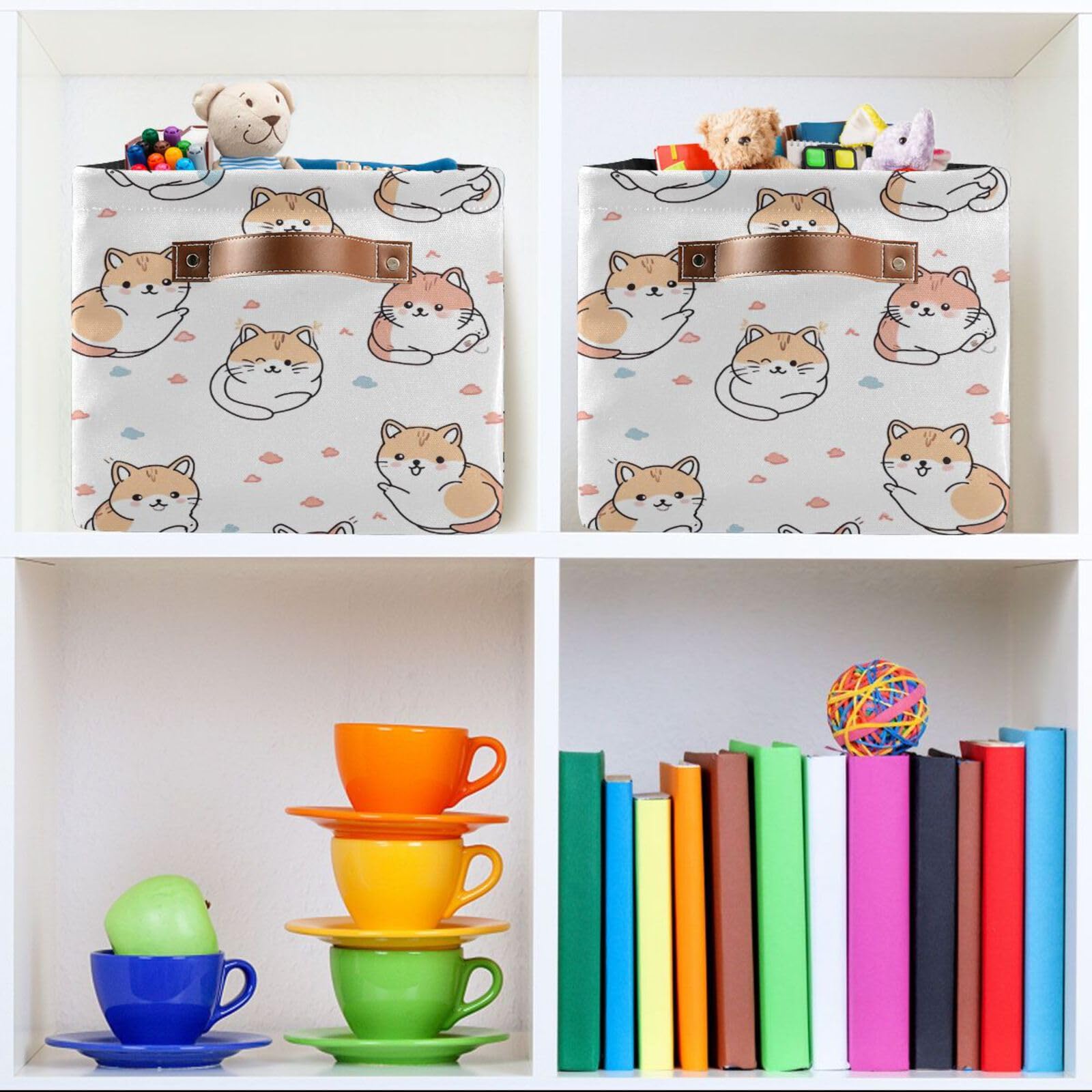 Foldable Canvas Storage Baskets with Handles - 2 Pack Rectangle Fabric Organizer Boxes for Clothes, Toys & Home Organization | Perfect for Bedroom, Closet, Office & Nursery Decor