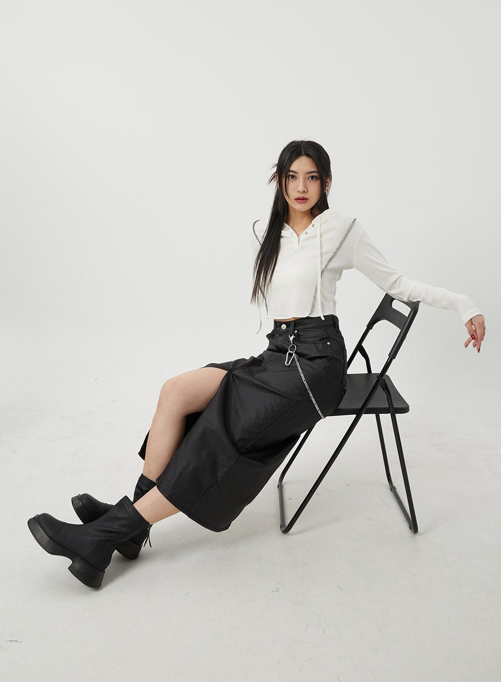 Stylish Faux Leather Maxi Skirt with Front Slit - Elegant High Waist Long Skirt for Women | Perfect for Parties, Date Nights & Office Wear - BJ319