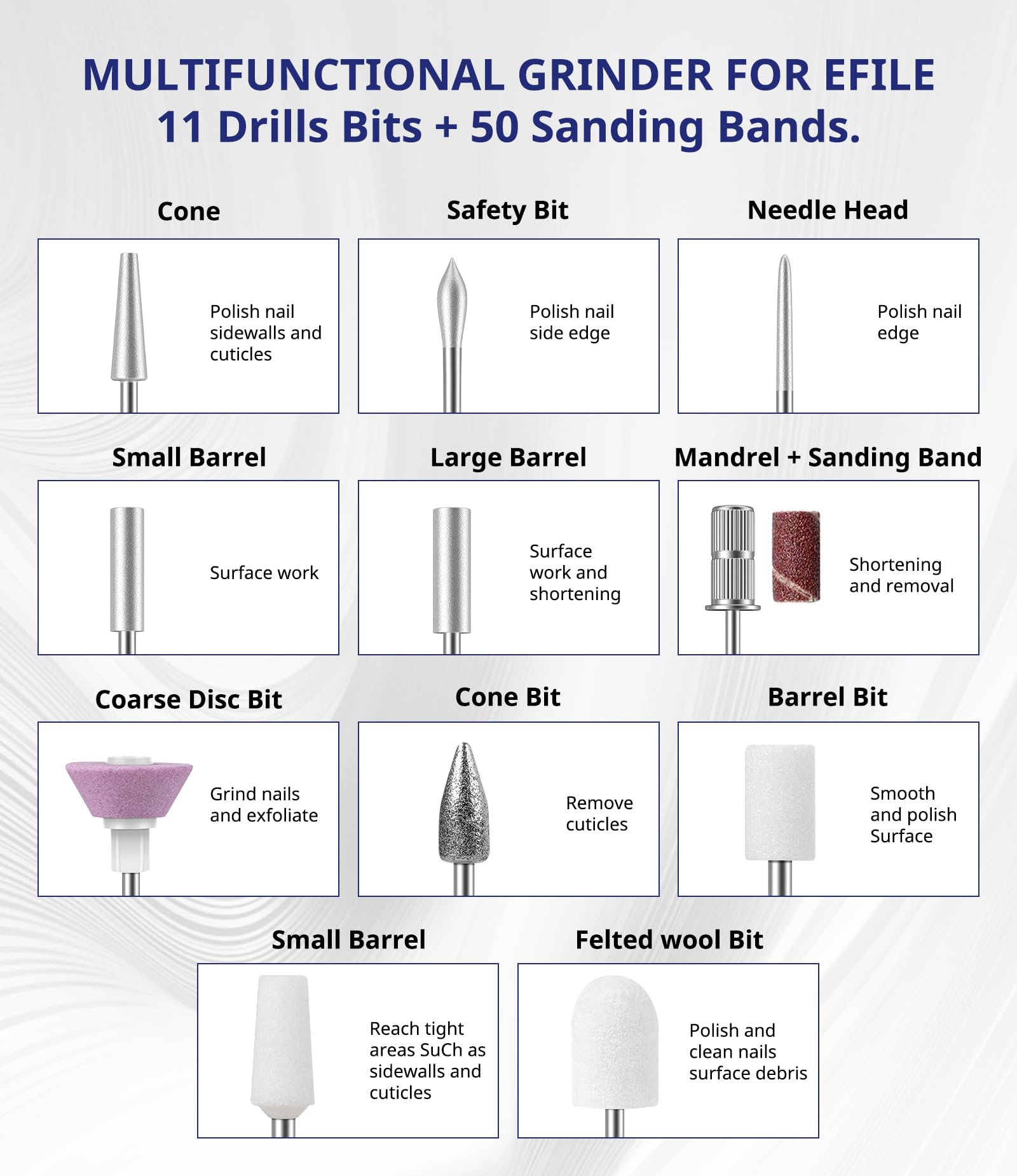 Professional AIRSEE Electric Nail Drill Machine Kit - Portable EFile for Acrylic & Gel Nails with 11 Bits & 56 Sanding Bands - Manicure Pedicure Polishing & Shaping Tool for Beginners - Home & Salon Use (Silver N24) | Perfect for DIY Nail Art, Salon Professionals & At-Home Grooming