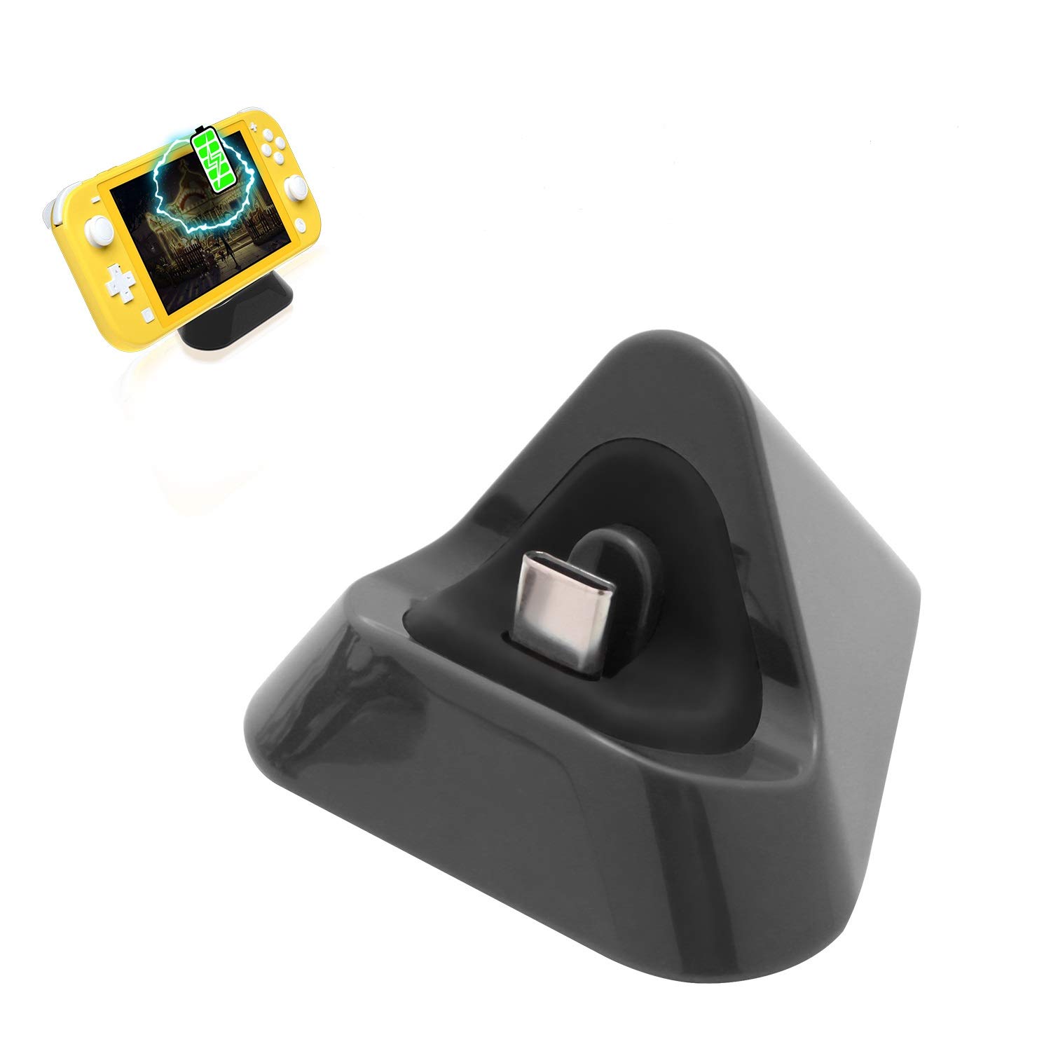 ECHZOVE Gray Charging Dock for Nintendo Switch Lite - USB Type-C Fast Charger with Non-Slip Design & Portable Stand | Perfect for Gaming at Home or Travel