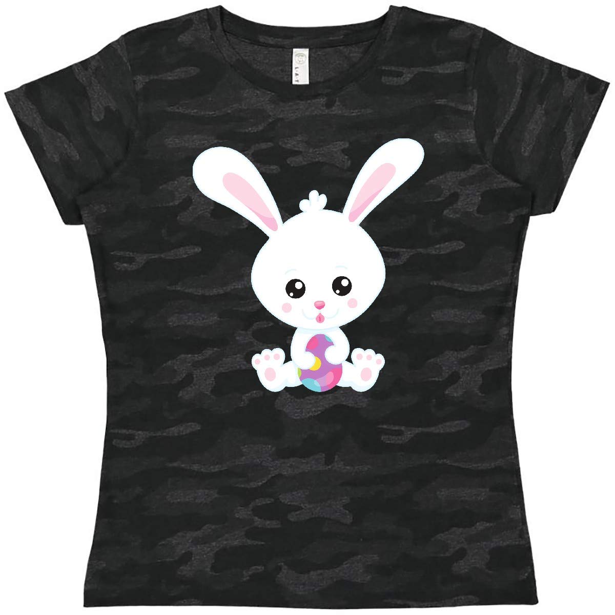 Inktastic Easter Women's T-Shirt - Cute White Bunny & Easter Eggs Design - Perfect for Easter Celebrations, Spring Outfits & Holiday Gifts