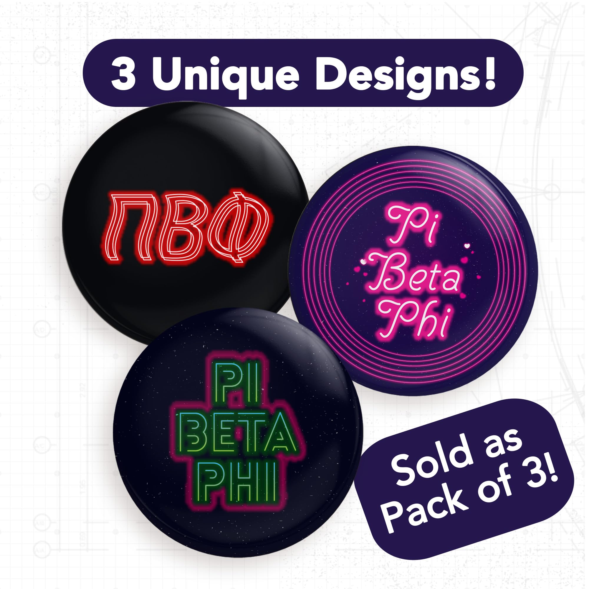 Desert Cactus Pi Beta Phi Sorority Pin Set - 3 Piece Variety Badge Collection (2.25-inch Neon Pack) for Sorority Events, Greek Life Accessories & College Memorabilia