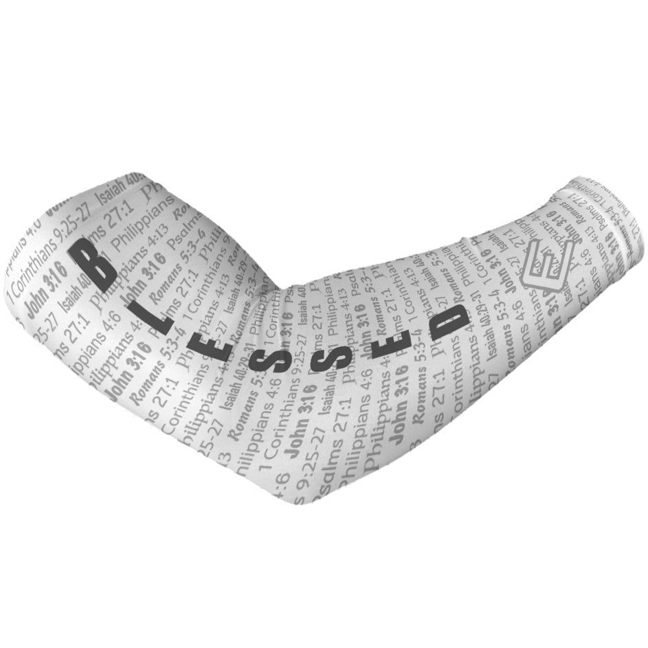 White BLESSED Arm Sleeve - Breathable UV Protection Sports Sleeves for Basketball, Running & Outdoor Activities