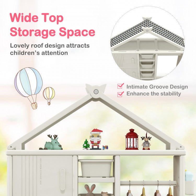 Kids Costume Storage Closet with Bins, Shelves & Side Baskets - White Organizer for Children's Bedroom & Playroom | Perfect for Toy Storage, Dress-Up Clothes & Room Organization
