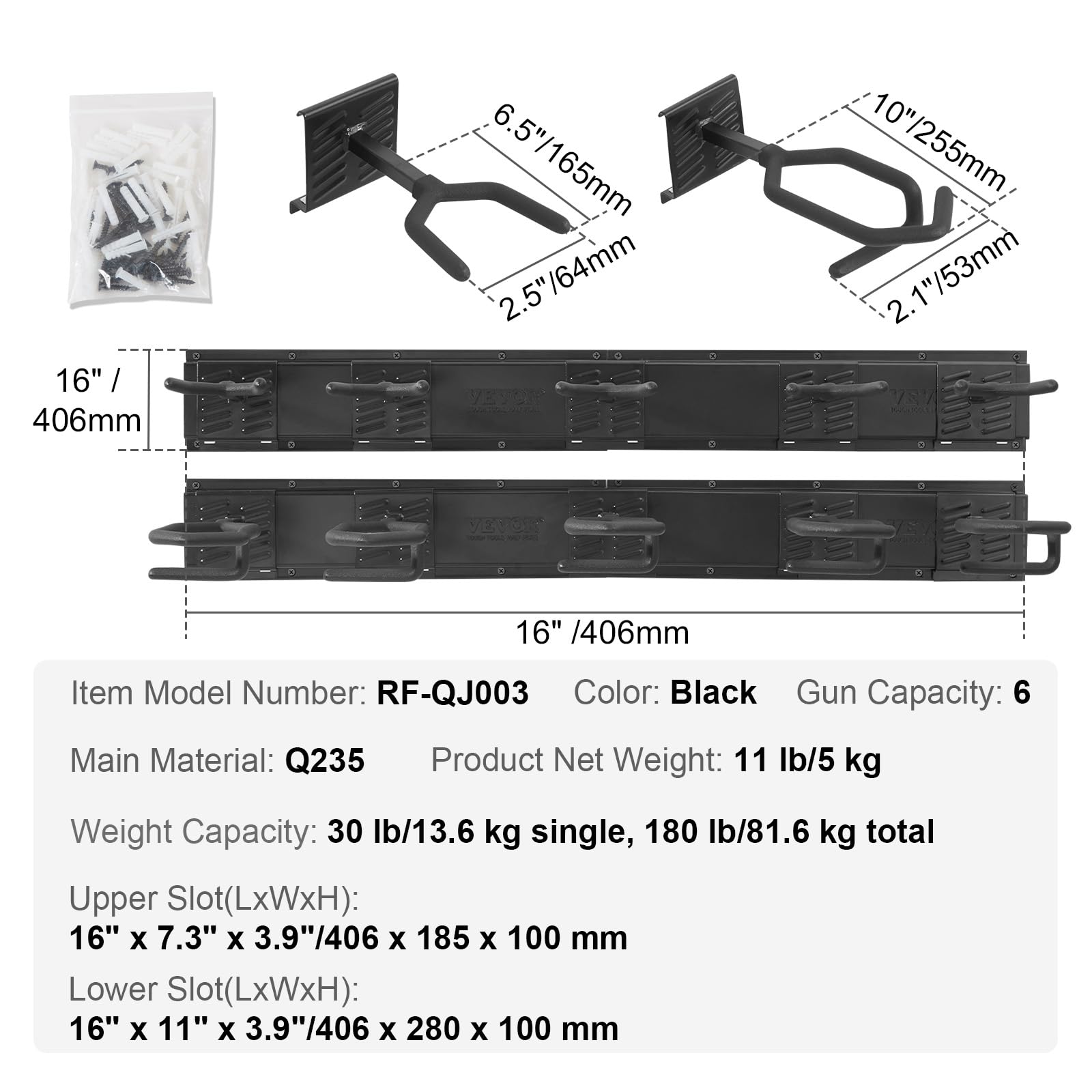 VEVOR 6-Slot Heavy Duty Metal Gun Rack Wall Mount - Vertical Rifle & Shotgun Display Stand with Soft Padding (180 lb Capacity) - Perfect for Home, Office, or Gun Store Storage and Organization