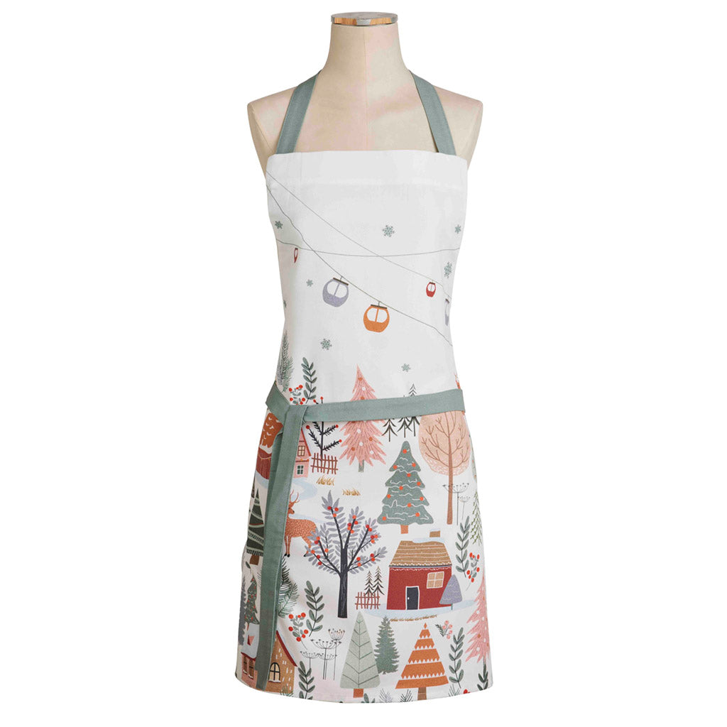 French Cotton Kitchen Apron - Christmas Forest (Forêt de Noël) Design by Coucke - Perfect for Holiday Cooking, Baking & Festive Home Decor