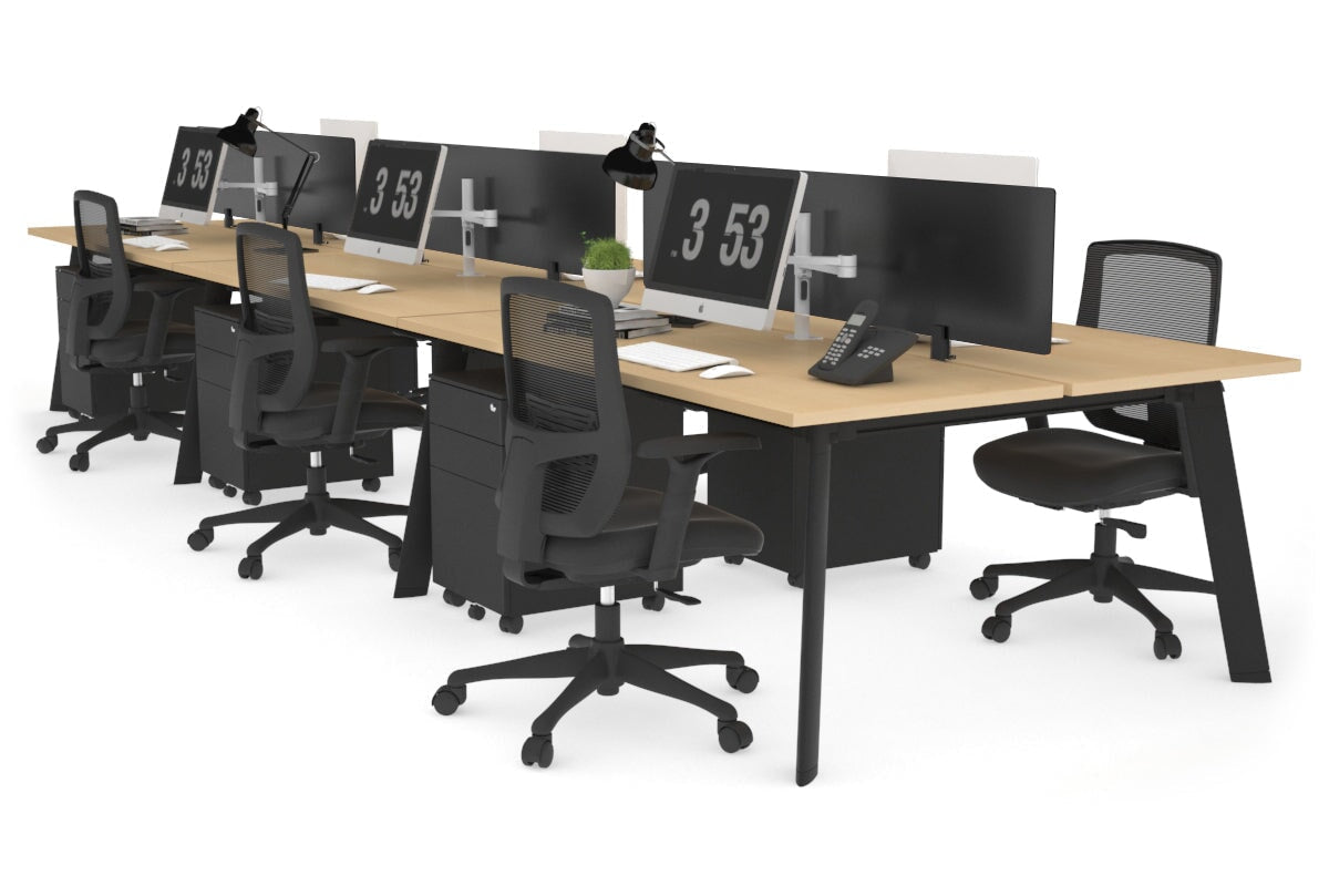 6-Person Workstation with Black Frame - 1400L x 700W Office Desk for Team Collaboration & Open Workspaces