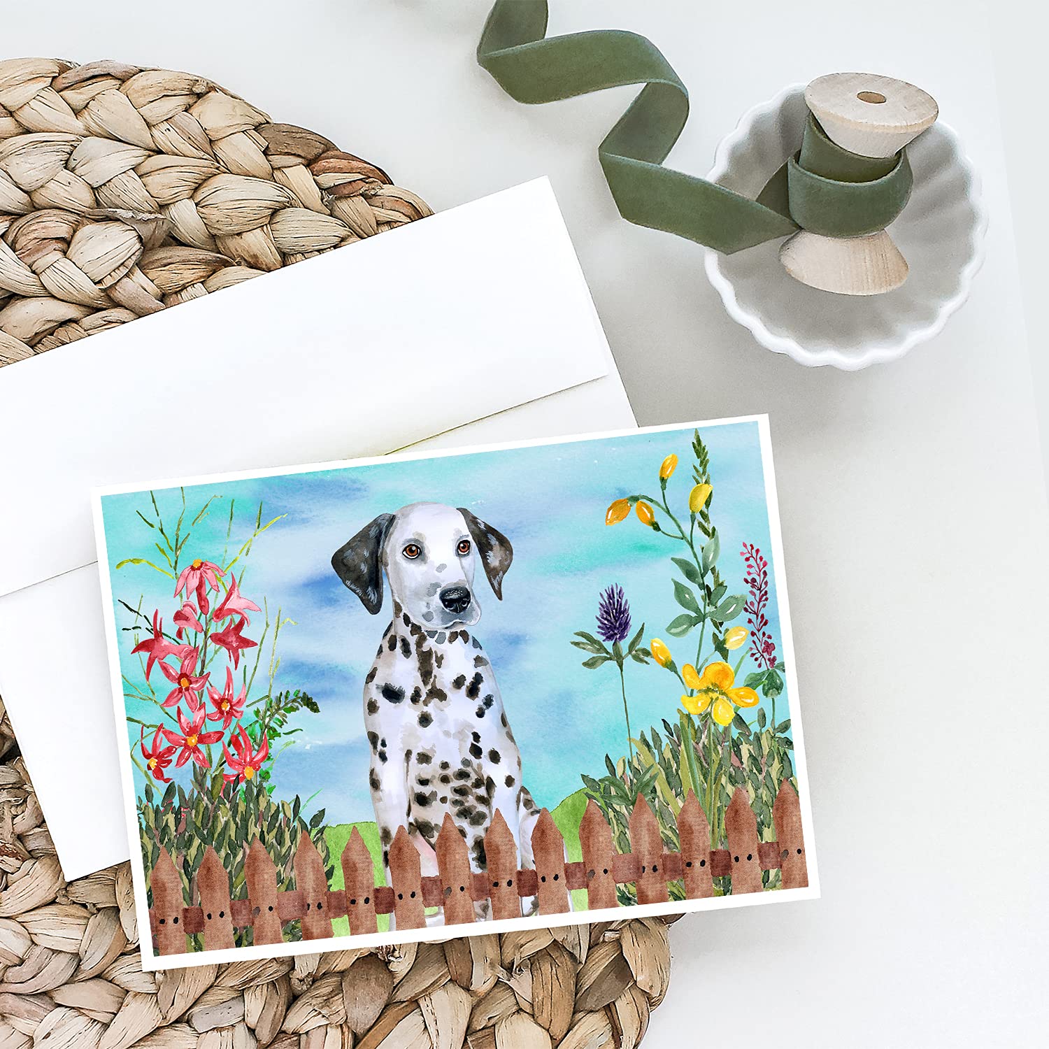 Dalmatian Puppy Spring Greeting Cards - Pack of 8 Blank A7 Note Cards (5x7 inches) with Envelopes | Whimsical Dog-Themed Stationery for Birthdays, Thank You Notes & Seasonal Greetings | Caroline's Treasures CK1270GCA7P