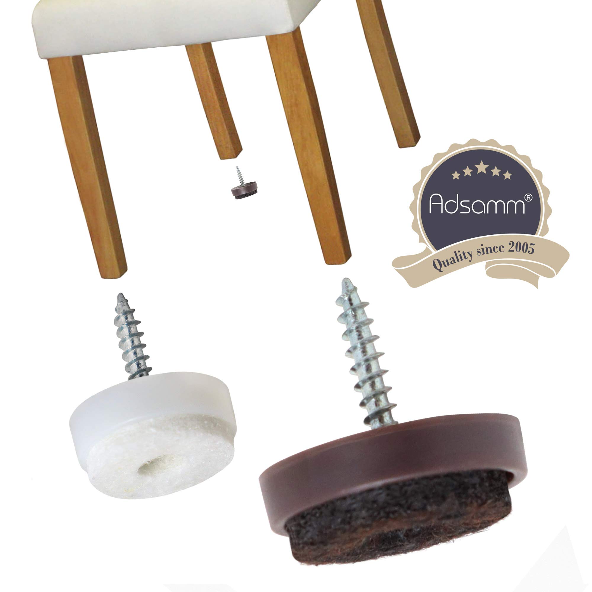 Brown Round Felt Furniture Glides with Screw - 16 Pieces (2cm Diameter) - Protect Floors & Reduce Noise for Chairs, Tables & Sofas