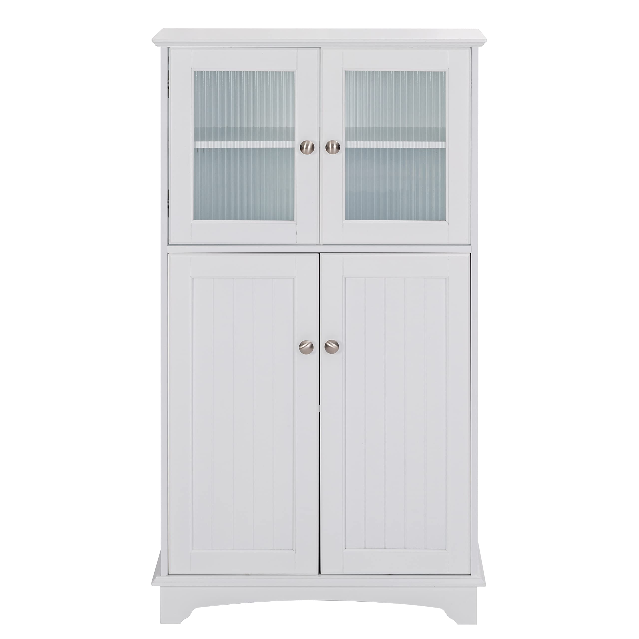 White Wooden Bathroom Storage Cabinet - Freestanding Floor Organizer for Bathroom, Living Room & Bedroom | Space-Saving Home Decor Solution