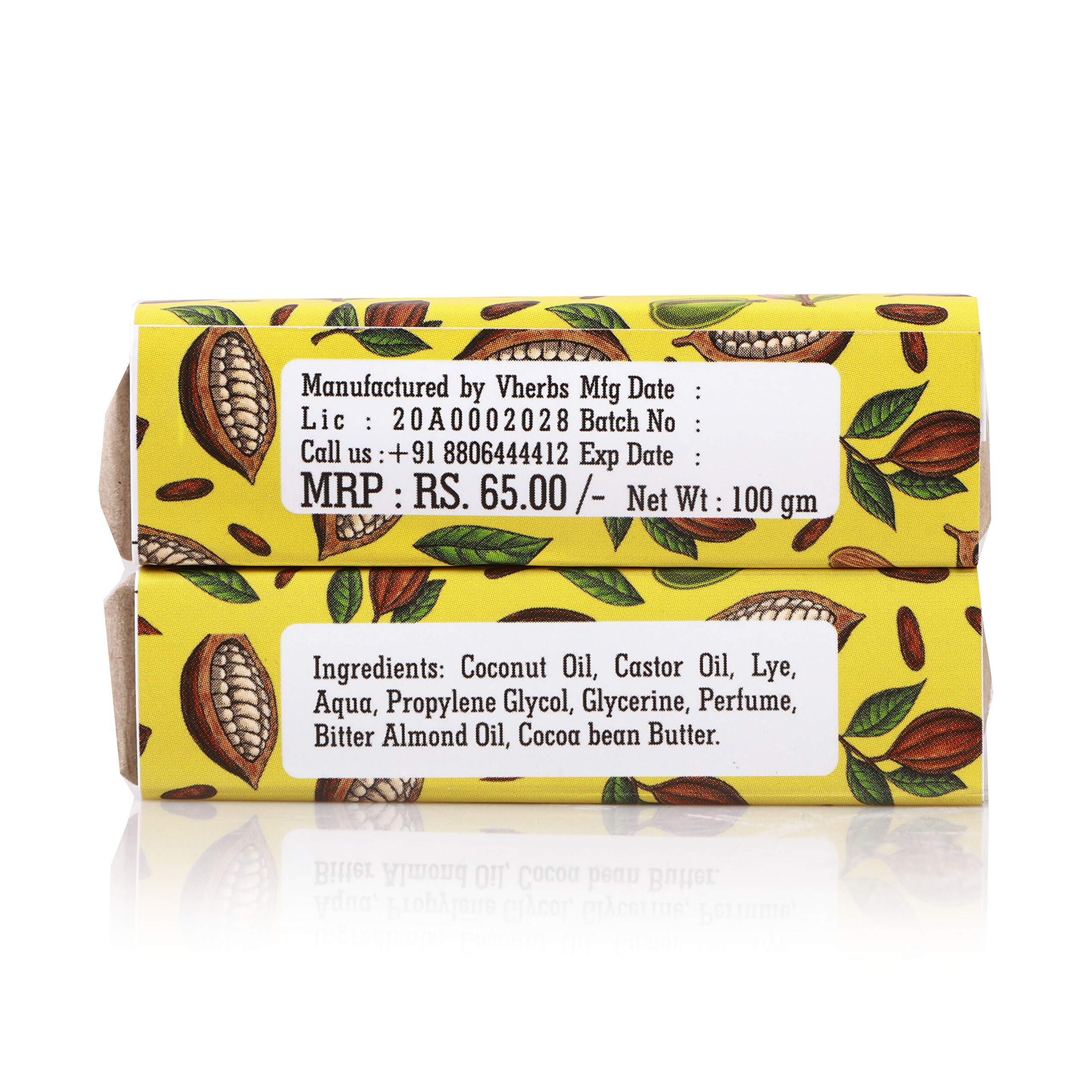 V-Herb's Handcrafted Almond & Cocobutter Antiseptic Glycerin Soap Bar (100g Each, Pack of 2) - Natural Moisturizing & Antibacterial Soap for Dry Skin, Face & Body Wash - Perfect for Daily Use, Travel & Gifts