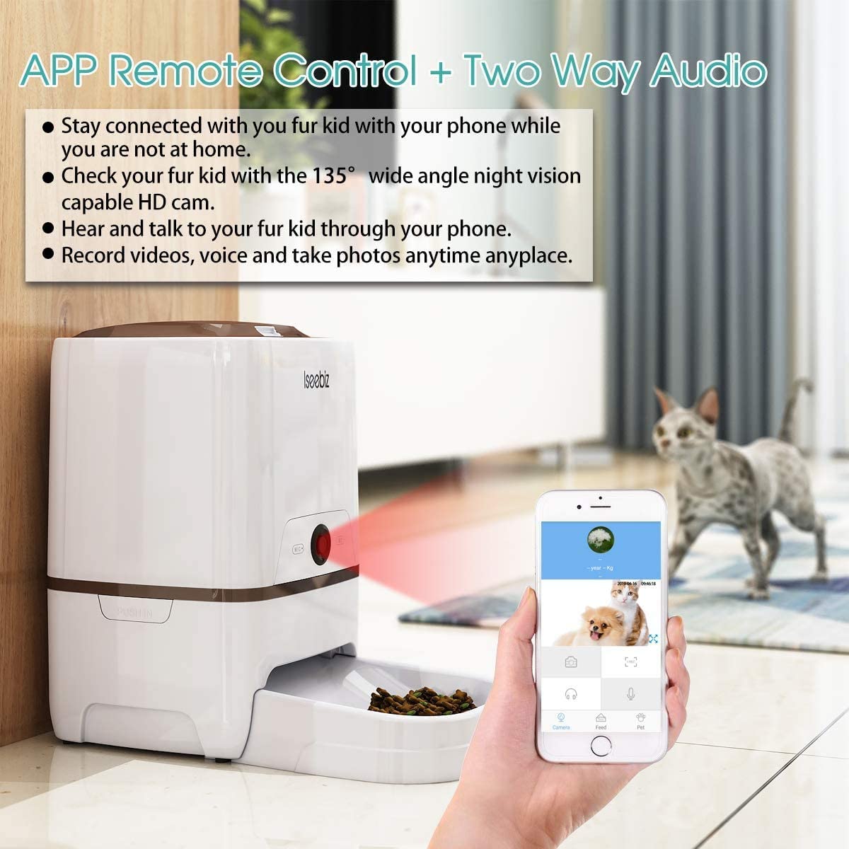Smart Automatic Pet Feeder with Camera & App Control - 6L Capacity, 2-Way Audio, Voice Reminder & Video Recording - Perfect for Medium/Large Cats & Dogs - Works with Alexa - Ideal for Busy Pet Owners, Travel & Multi-Pet Homes
