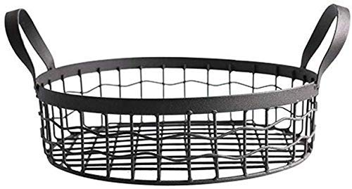 QTQHOME Nordic Style Black Metal Hollow Fruit Basket - Portable Round Snack Dip Bowls for Kitchen, Living Room, Dining Table | Creative Drainage Storage & Display for Fruits, Nuts, Snacks, Party Serving
