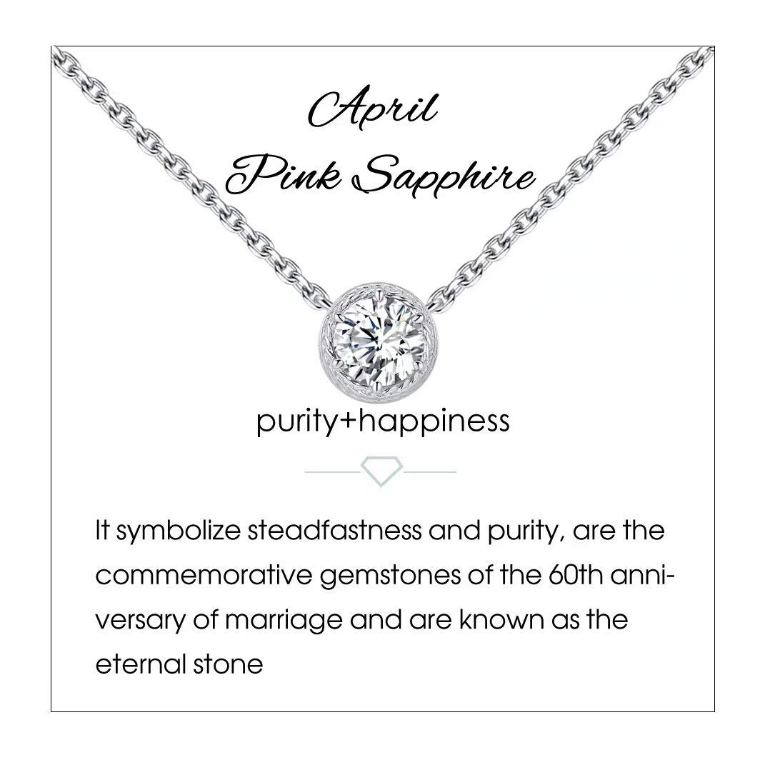 925 Sterling Silver Birthstone Necklace for Women - Dainty Solitaire Pendant Jewelry | Perfect Birthday Gift for Mom, Wife, Daughter | Elegant Everyday Wear & Special Occasion Jewelry