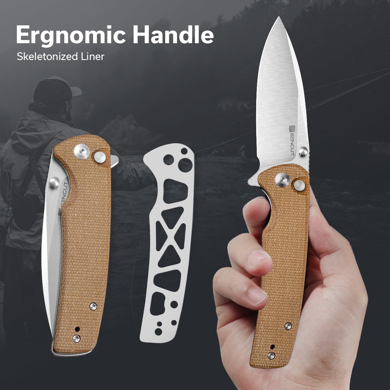 SENCUT Sachse Folding Pocket Knife - 9Cr18MoV Satin Blade, Brown Micarta Handle, Button Lock & Clip - EDC Knife for Men & Women | Camping, Hiking, Survival, Everyday Carry, Outdoor Activities & Gifts S21007-3