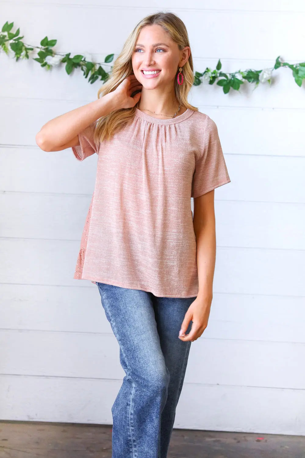 Elegant Mauve Tie Back Crinkle Floral Blouse for Women | Summer Boho Chic Tunic Top | Perfect for Beach Vacations & Date Nights