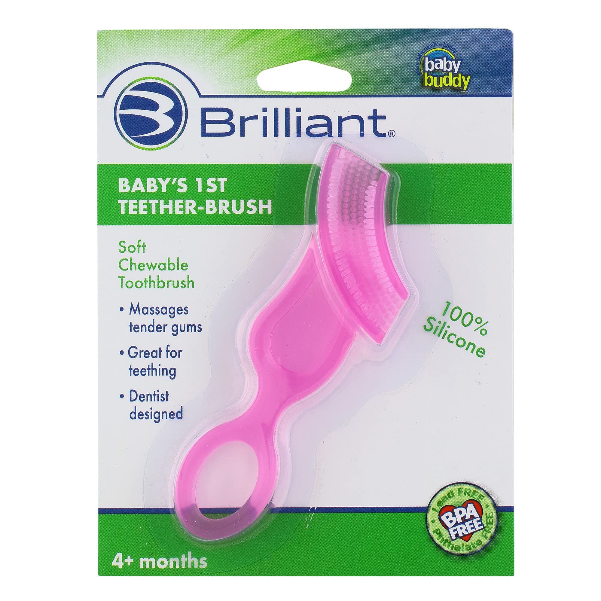 Baby's First Toothbrush - Soft Silicone Bristles for Gentle Teeth & Gum Cleaning | Safe for Infants 4+ Months | Pink (1 Pack) | Perfect for Early Oral Care & Teething Relief