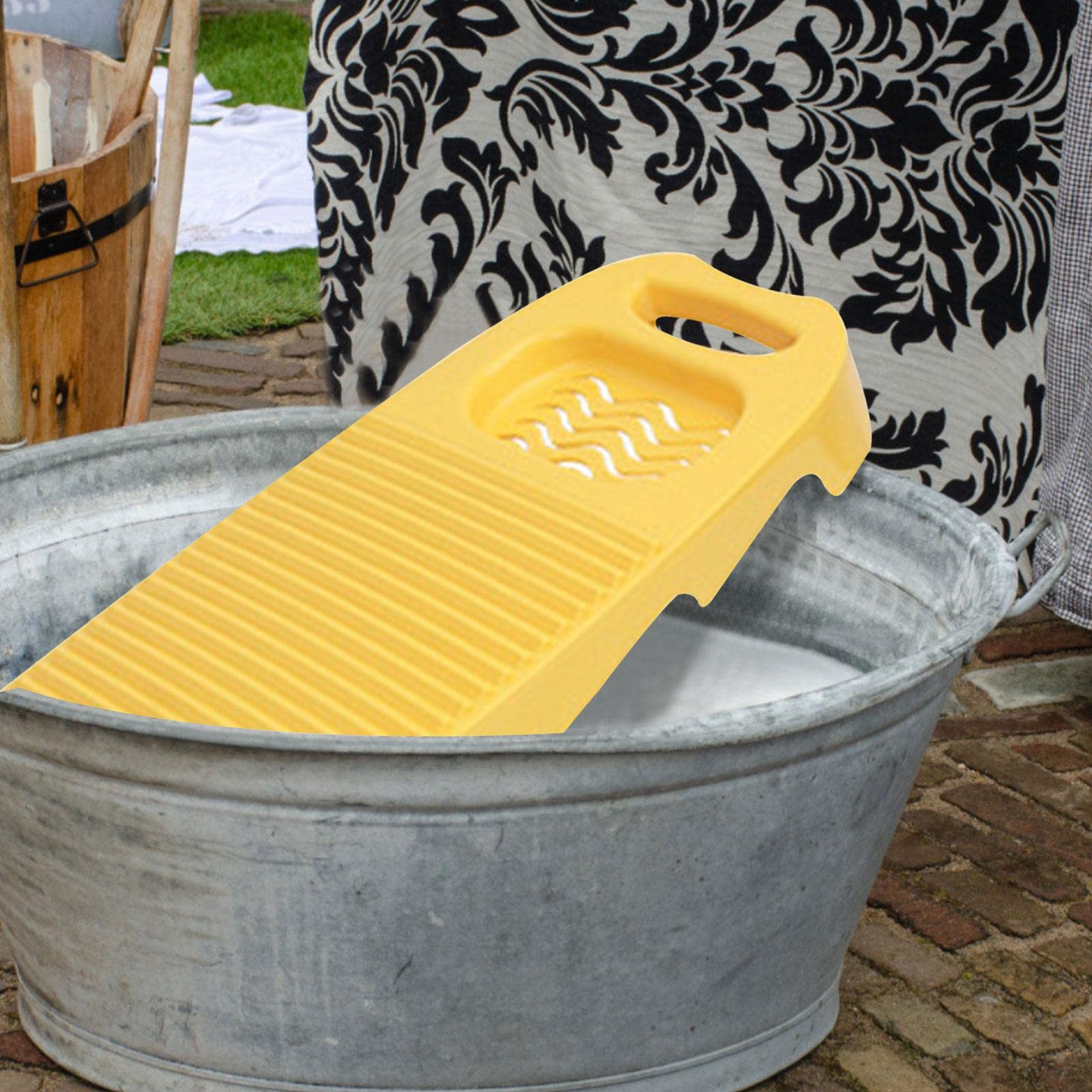 Plastic Washboard Laundry Board - Heavy Duty Hand Washing Tool for Clothes & Delicates | Manual Laundry Cleaning Board for Home, Camping & Emergency Use (Yellow)