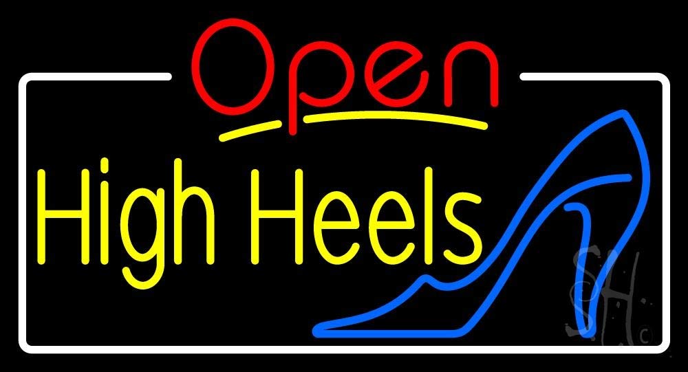 Bright Yellow High Heels Open Toe LED Neon Sign with White Border - 20x37 Inches, Black Square Acrylic Backing & Dimmer - Premium Indoor Store Décor for Boutique, Salon, or Retail Shop Display
