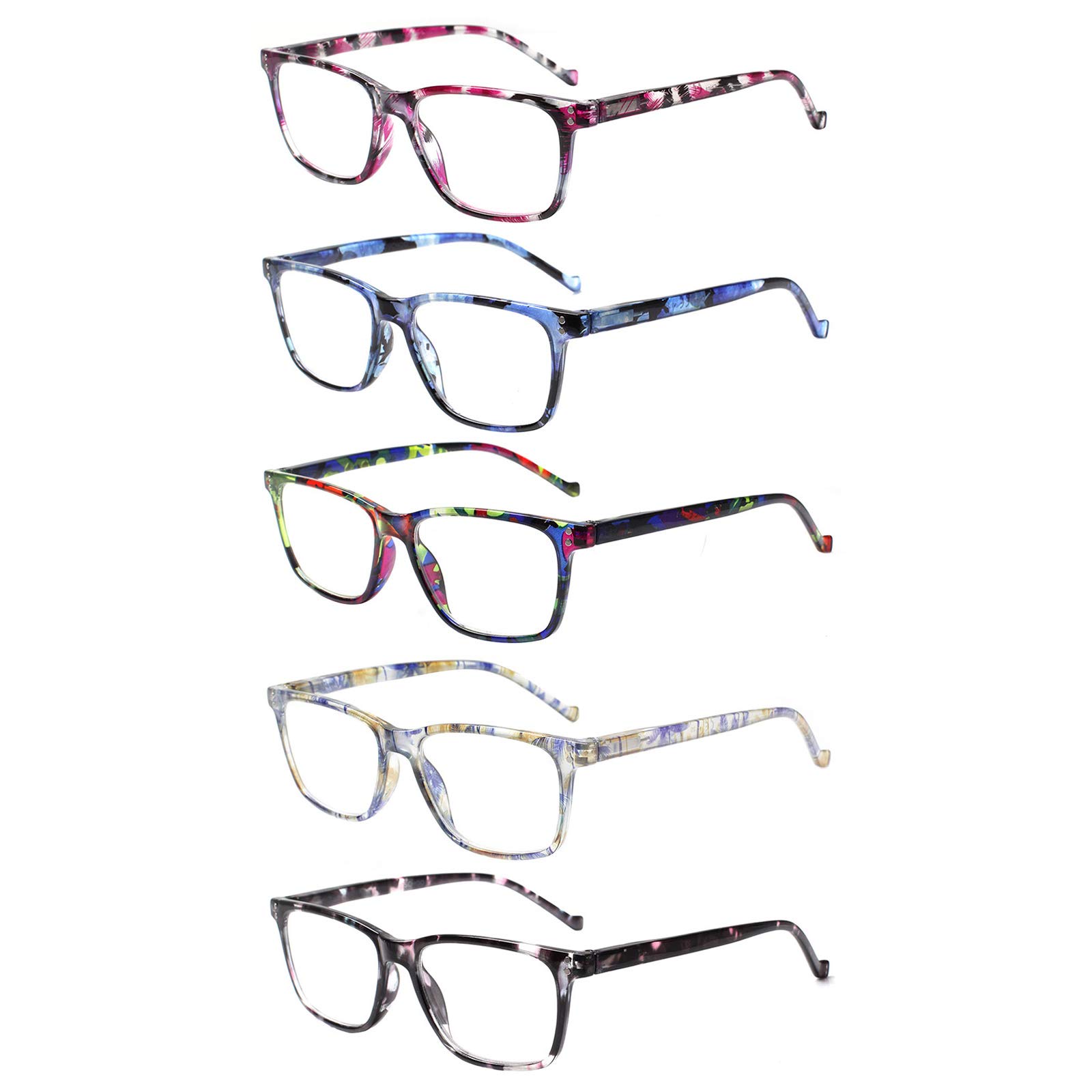 5 Pack Reading Glasses for Men & Women - Spring Hinge Comfortable Readers (2.0, 2.75) - Perfect for Reading Books, Crafts & Computer Work